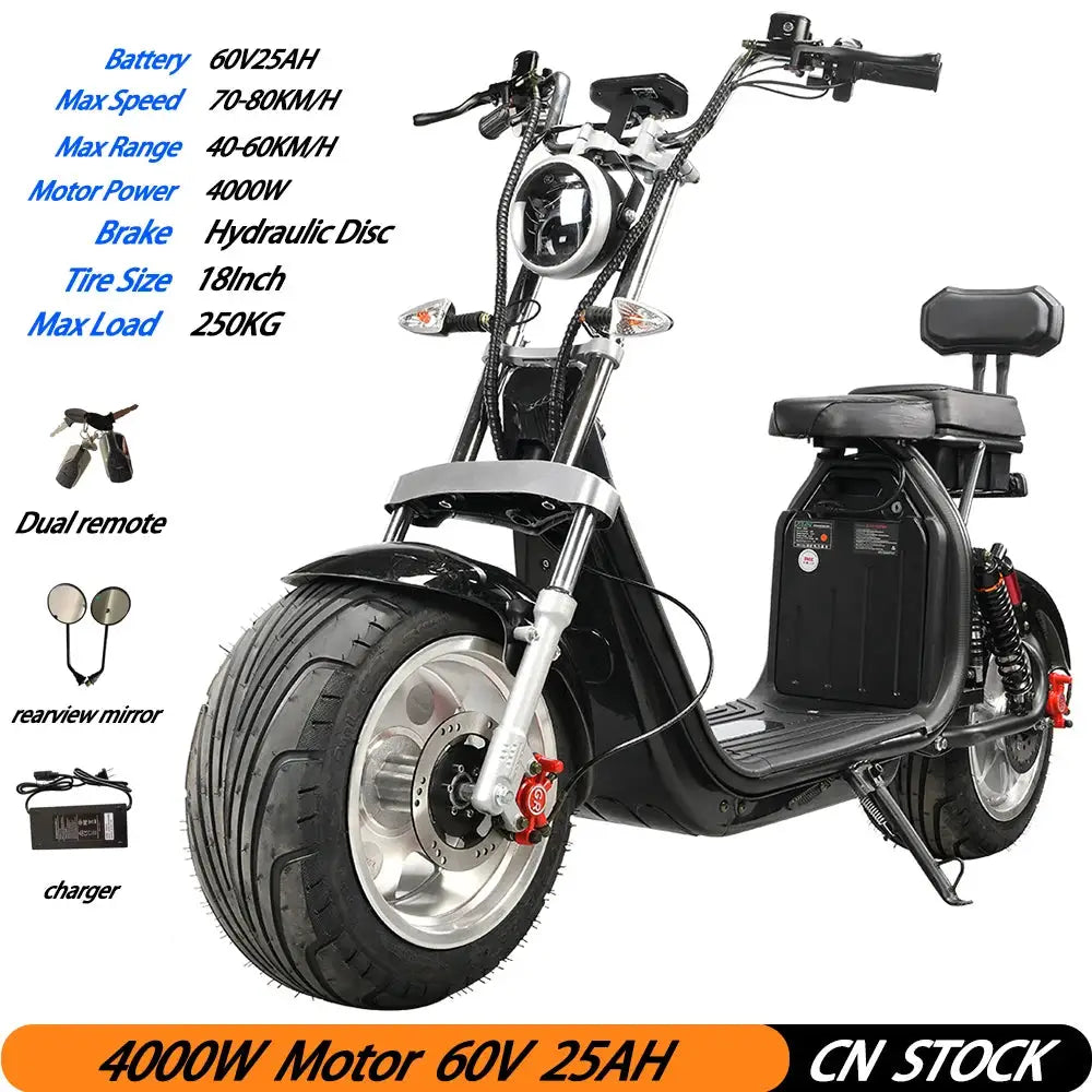 Citycoco Electric Scooter 4000W Powerful Motor Max Speed 60-70KM/H 60V25AH Battery Charging Mileage 40-60KM Max Load 250KG by Beastly Survival Outlet Citycoco Electric Scooter 4000W Powerful Motor Max Speed 60-70KM/H 60V25AH Battery Charging Mileage 40-60KM Max Load 250KG Beastly Survival Outlet