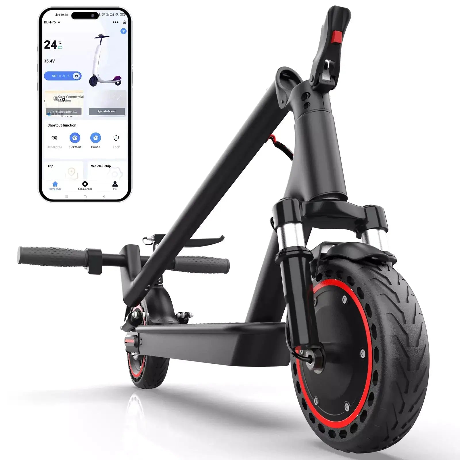 8.5'' LADPED LP07 Electric Scooter 350W 19mph Max Speed APP Smart Control Dual Suspension 23miles Max Range For City Commuter by Beastly Survival Outlet