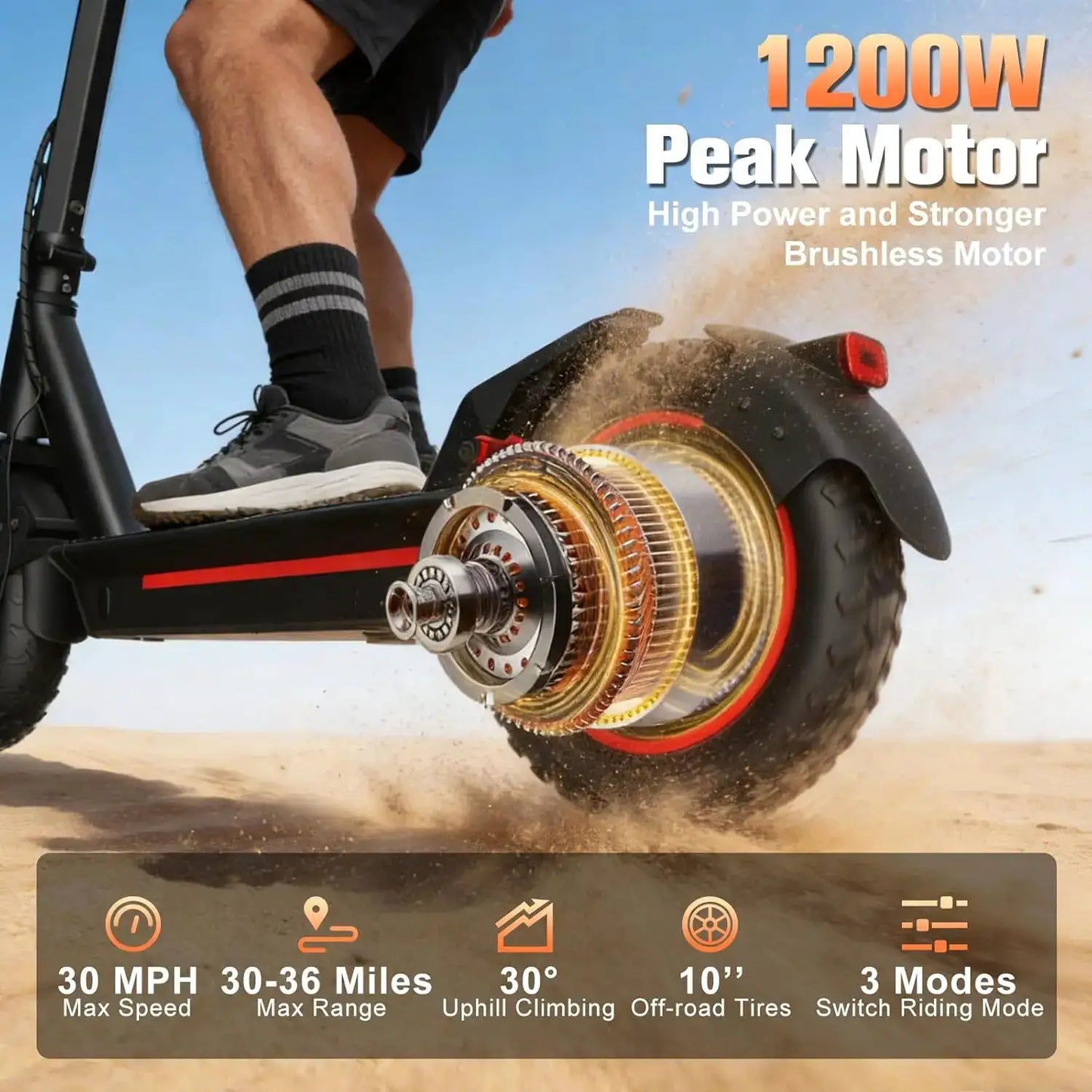 2026 Adults Electric Scooter 1200W Motor Top Speed 30MPH 48V 15AH Battery 10 Inch Off-Road Tires Sport Commuter Folding E-Scooter by Beastly Survival Outlet