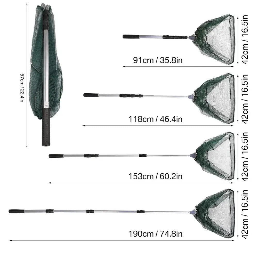 190cm 130cm 55cm Telescopic Landing Net Folding Fishing Pole Extending Fly Carp Course Sea Mesh Fishing Net For Fly Fishing by Beastly Survival Outlet