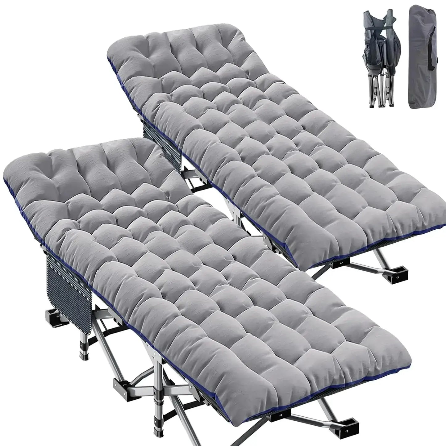 2 Pack XXL Camping Cot For Adults 900 Lbs With Mattress Pad by Beastly Survival Outlet