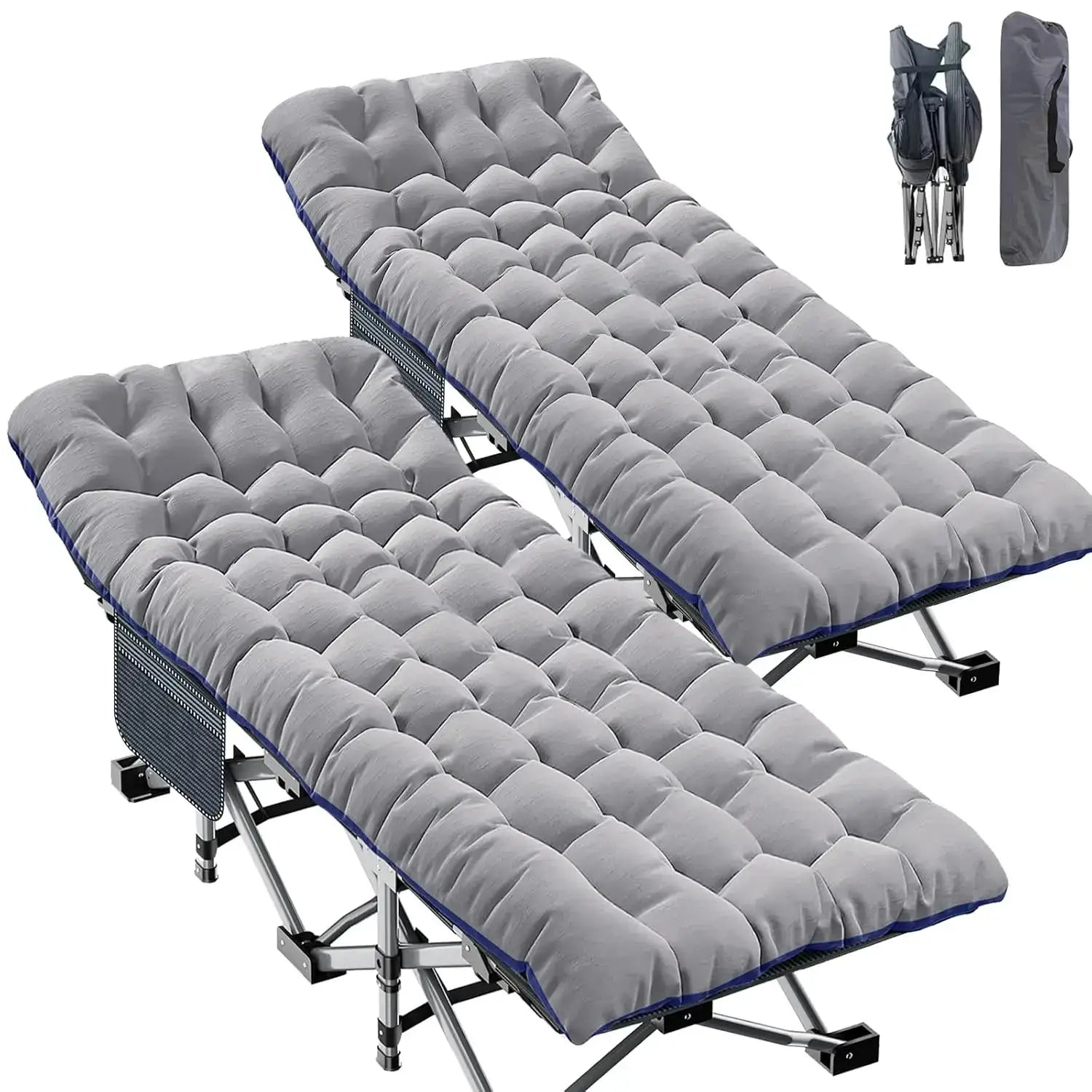 2 Pack XXL Camping Cot For Adults 900 Lbs With Mattress Pad by Beastly Survival Outlet