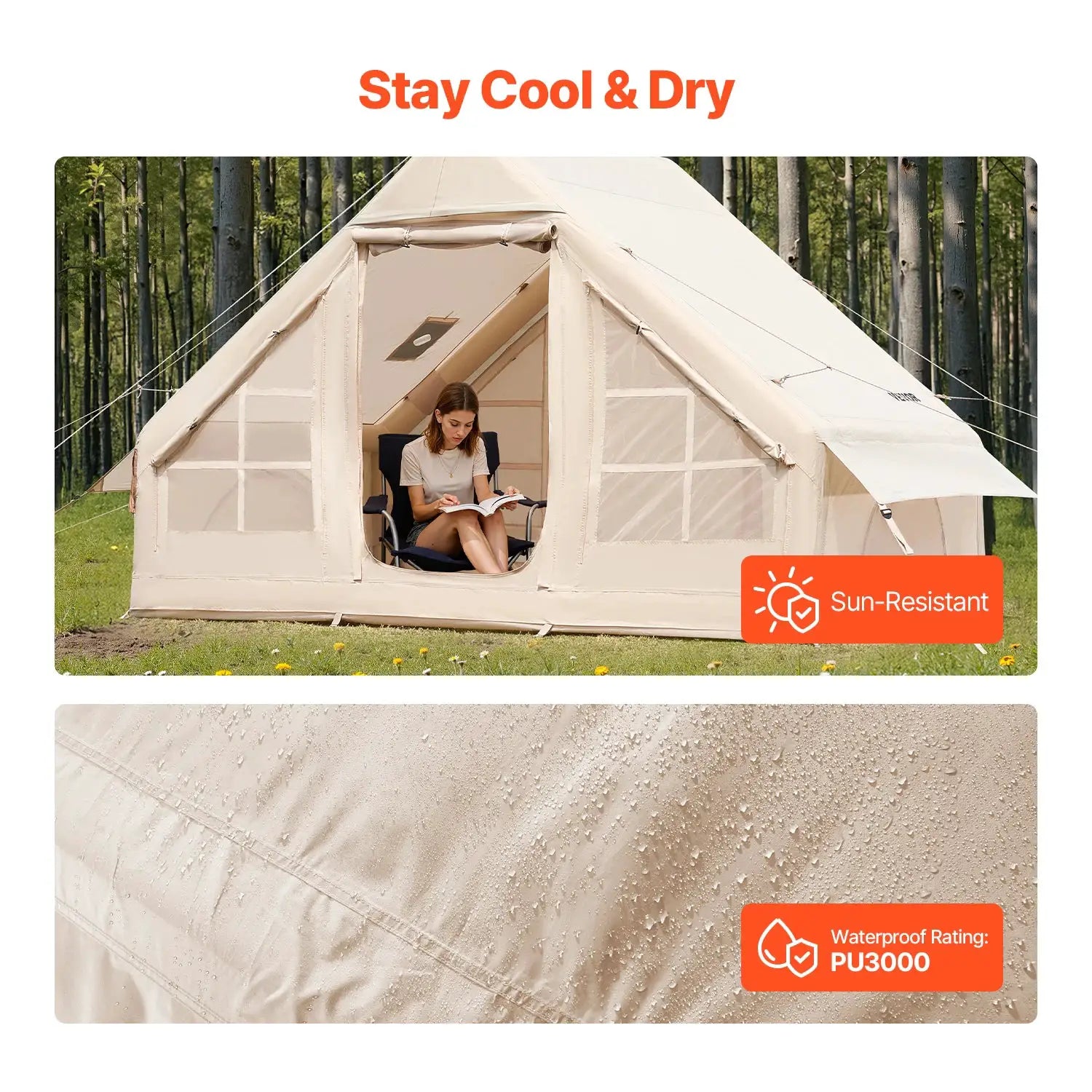 SucceBuy Inflatable Tents for Camp Easy Setup Blow up Tent with Hand Pump 300D Oxford Tent with Stove Jack Storage Bag Included by Beastly Survival Outlet