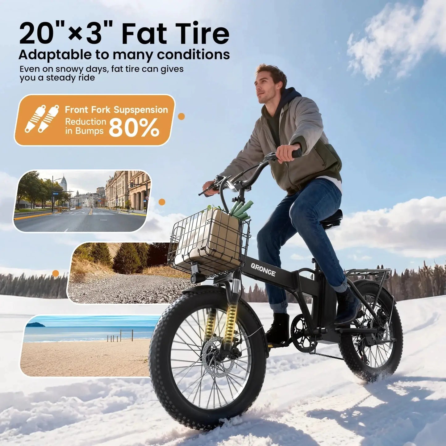 QRONGE Waterfall Foldable Electric Bicycles 1000W Peak 28 MPH by Beastly Survival Outlet