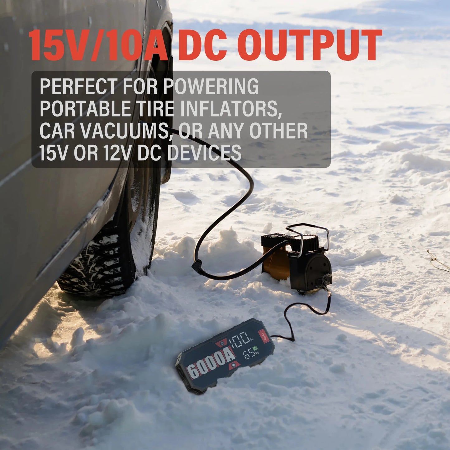 Car Jump Starter 6000A Portable Power Bank PD65W 12V