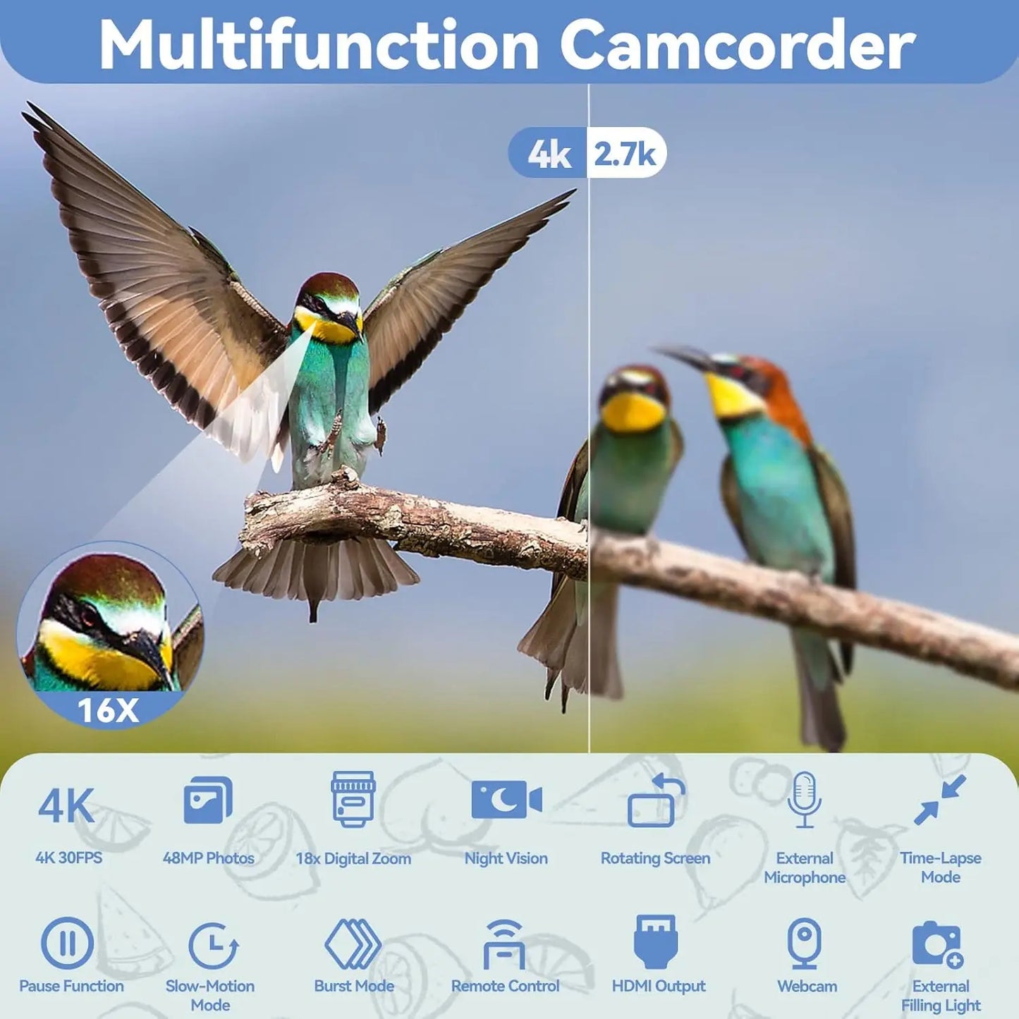 4K 48MP Vlogging Camera 18X Zooms And 270 Degree Touchscreen