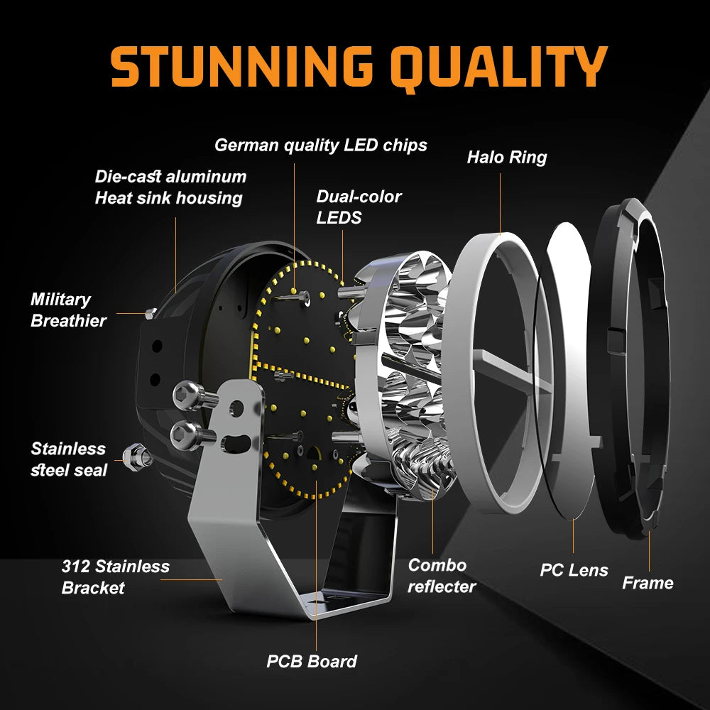 Co Light Six Point Five Inch Led Offroad Driving Lights White Amber Drl Spot Flood Combo 60000lm For 4x4