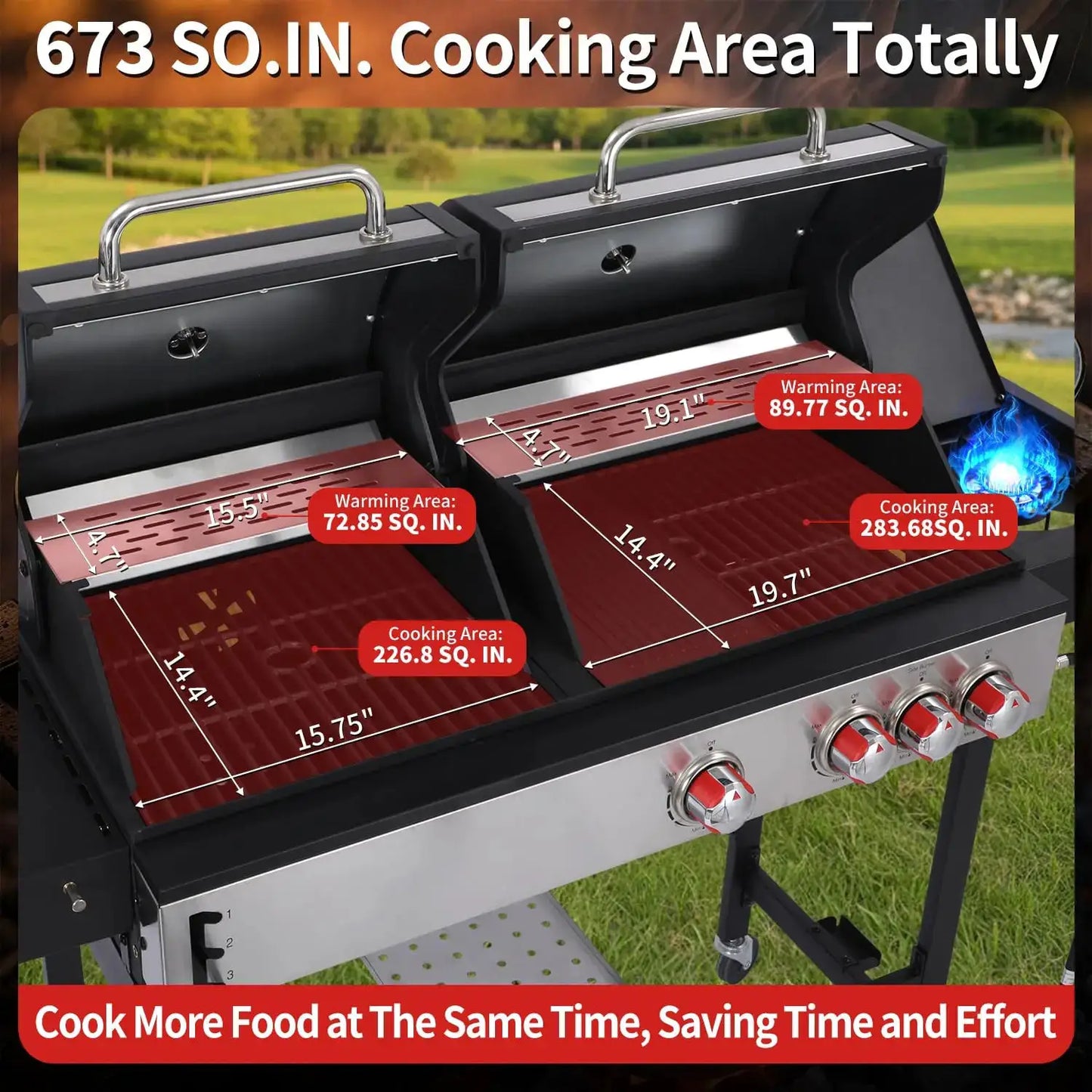 Charcoal and 3-Burner Propane Gas Grill Combo with Side Burner & Porcelain-Enameled Cast Iron Grate, Dual Fuel BBQ, Customized by Beastly Survival Outlet