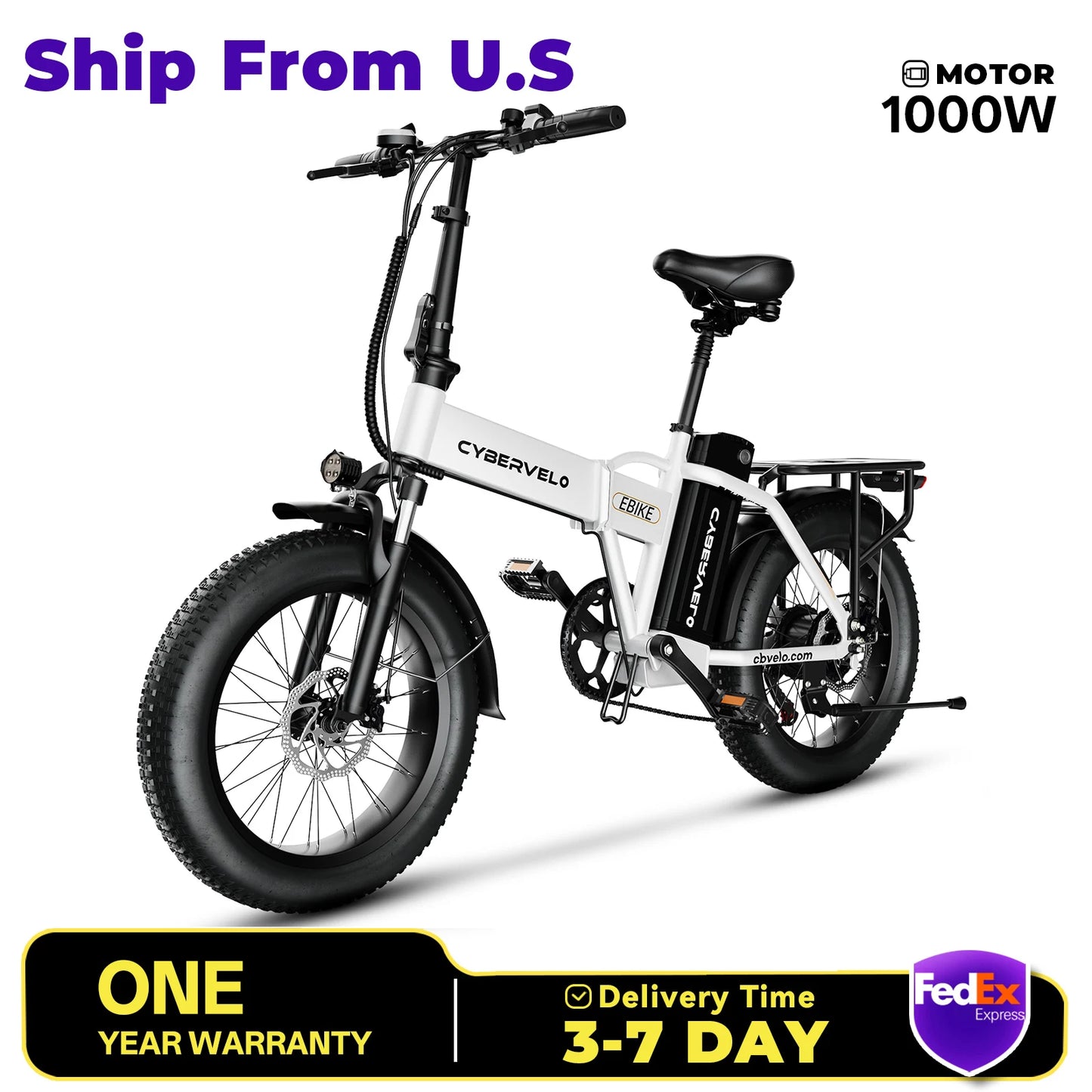 Cybervelo Mars700 Folding Electric Bike with Removable Battery 1000W 28 MPH 80 Mile Range for Adults