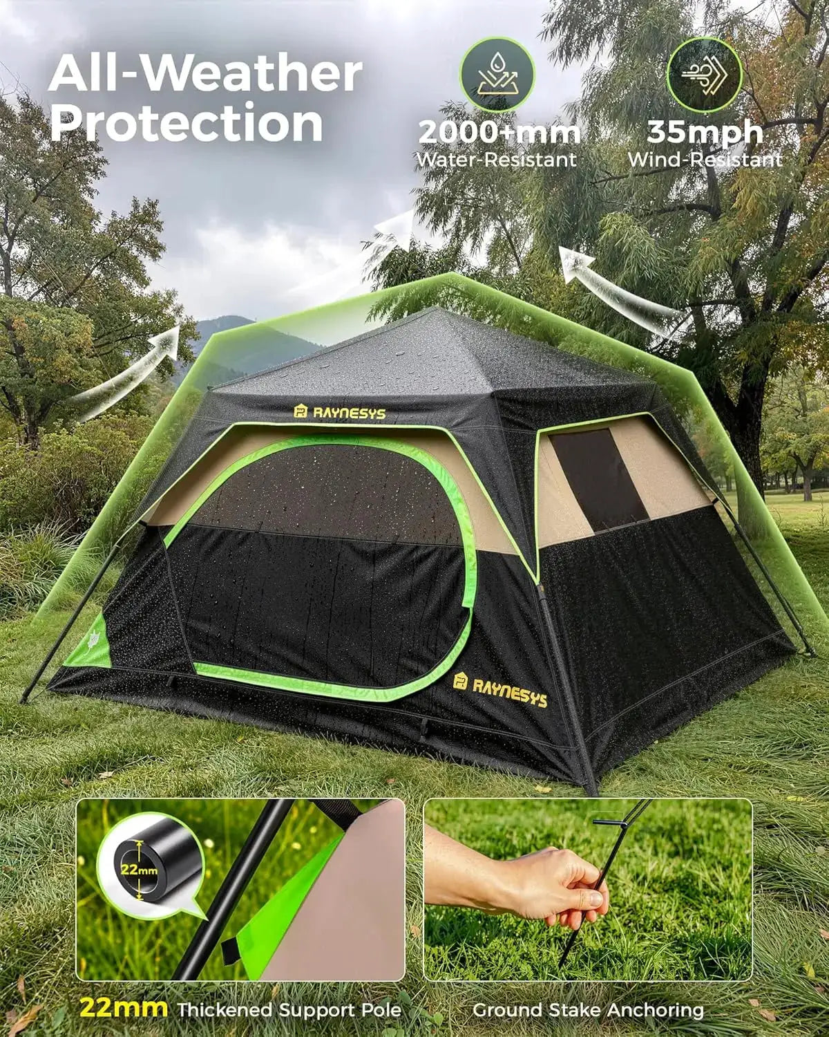 Instant Camping Tent for 6 Person, 60-Second Setup, Waterproof Pop Up with Rainfly & Carry Bag by Beastly Survival Outlet