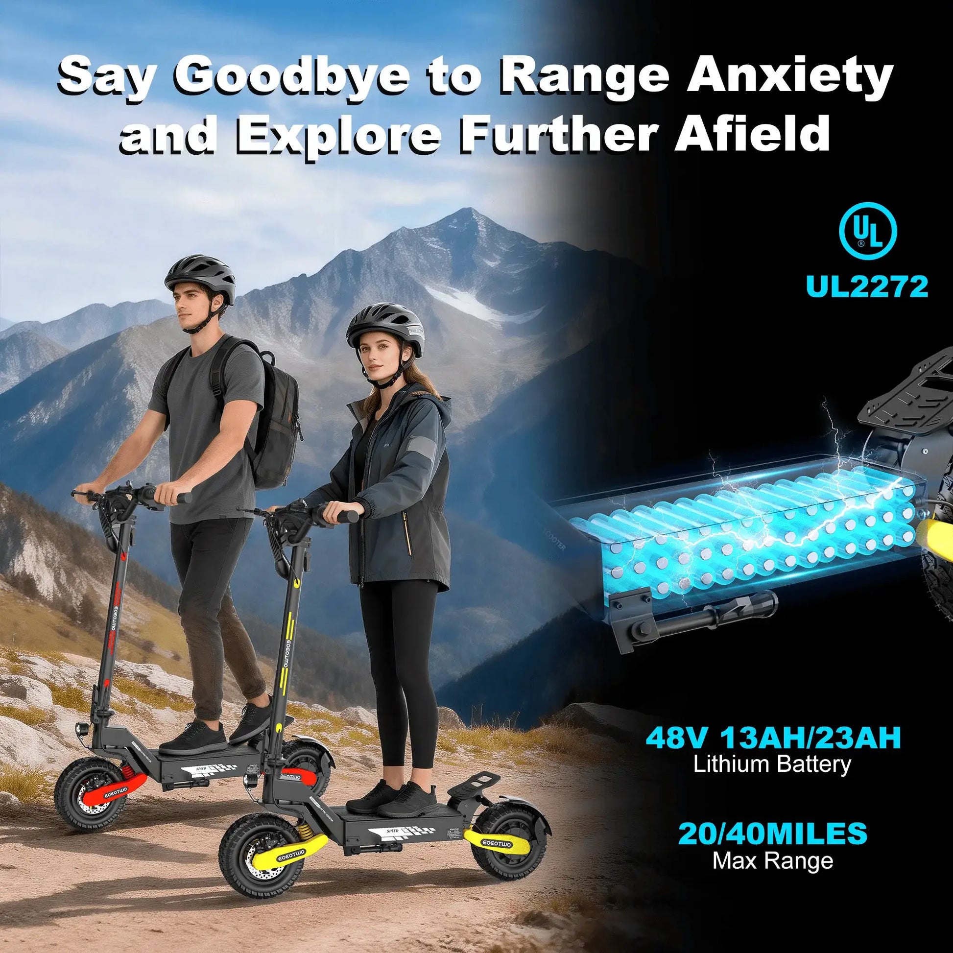 EOEOTWO 1200W Off Road Electric Scooter for Adults 48V Long Range E-Scooter 30MPH Fast Speed 11" Tubeless Tire Foldable Kick Scooter by Beastly Survival Outlet