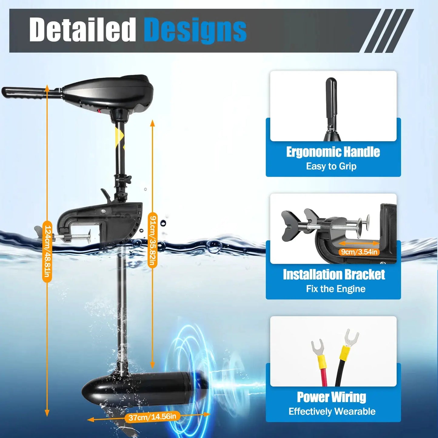 Black Modern Electric Outboard Engine 5 Forward 3 Reverse Gears 3 Blade Propeller Aluminum Alloy Electric Outboard Engine by Beastly Survival Outlet