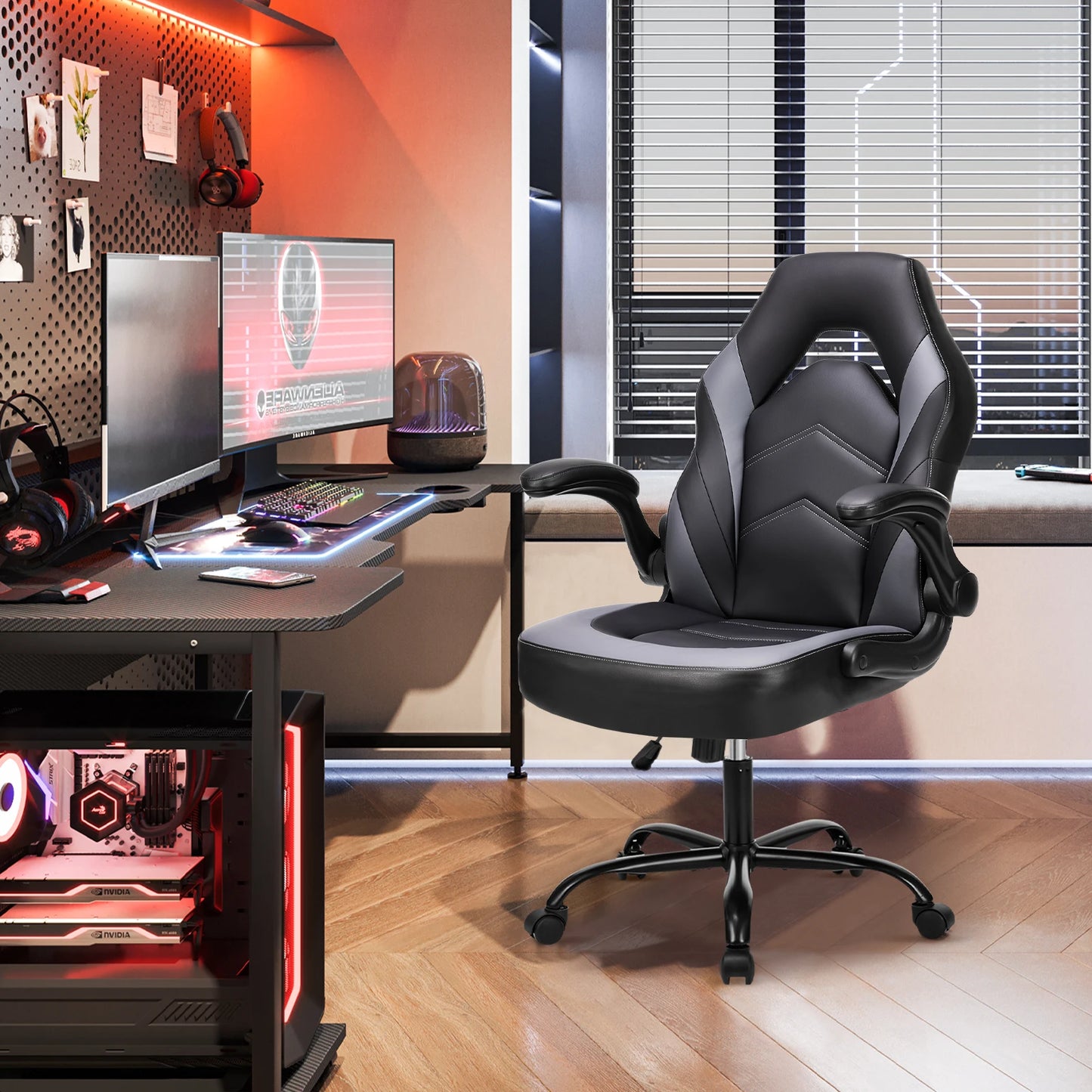 JHK Adjustable Ergonomic Office Gaming Chair with Flip-up Armrests
