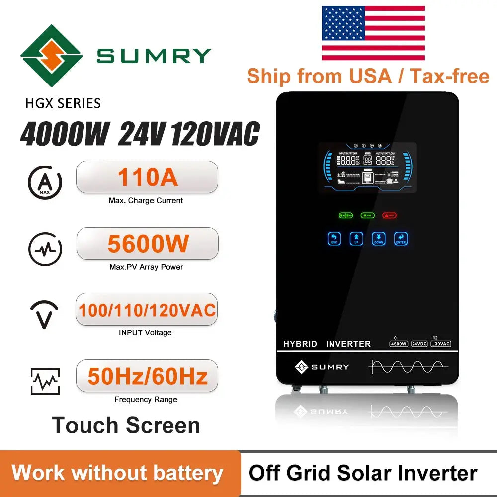 SUMRY 4KW 6KW 120V Off Grid Solar Inverter 24V 140A 5600W MPPT Charger Pure Sine Wave Home Inverter 6.25 Inch LCD Display by Beastly Survival Outlet SUMRY 4KW 6KW 120V Off Grid Solar Inverter 24V 140A 5600W MPPT Charger Pure Sine Wave Home Inverter 6.25 Inch LCD Display Beastly Survival Outlet