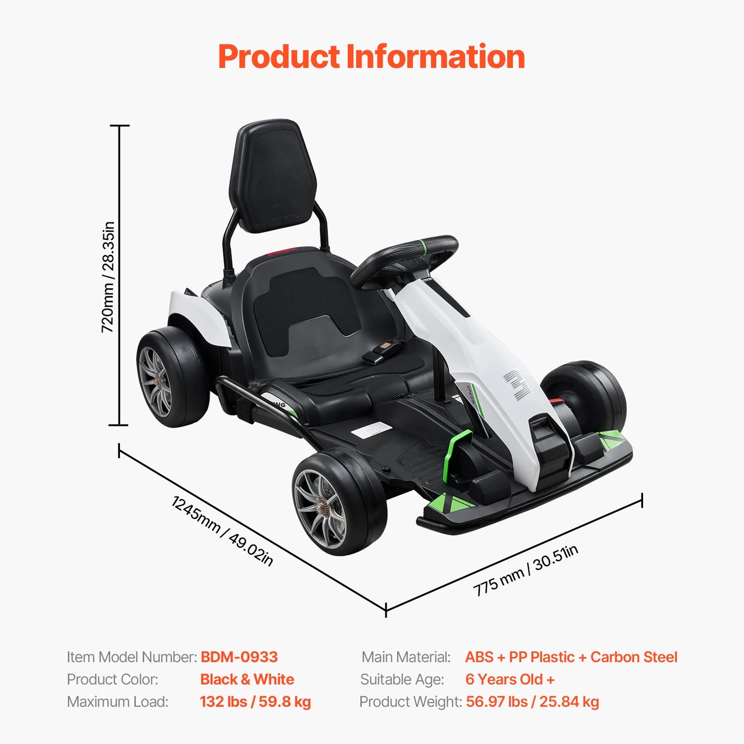 VEVOR 24V 9Ah Electric Go Kart Portable Race Toy for Kids
