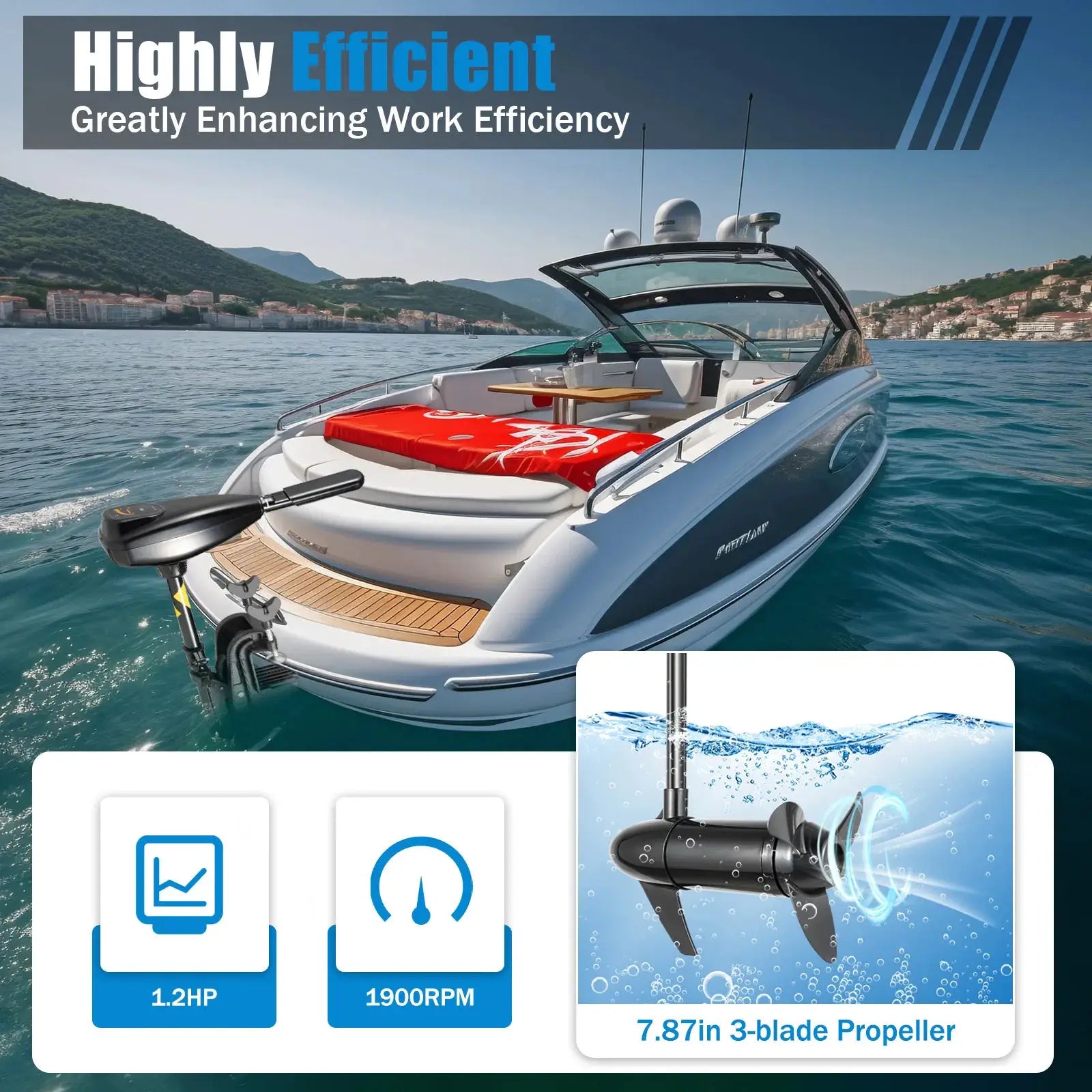 Black Modern Electric Outboard Engine 5 Forward 3 Reverse Gears 3 Blade Propeller Aluminum Alloy Electric Outboard Engine by Beastly Survival Outlet