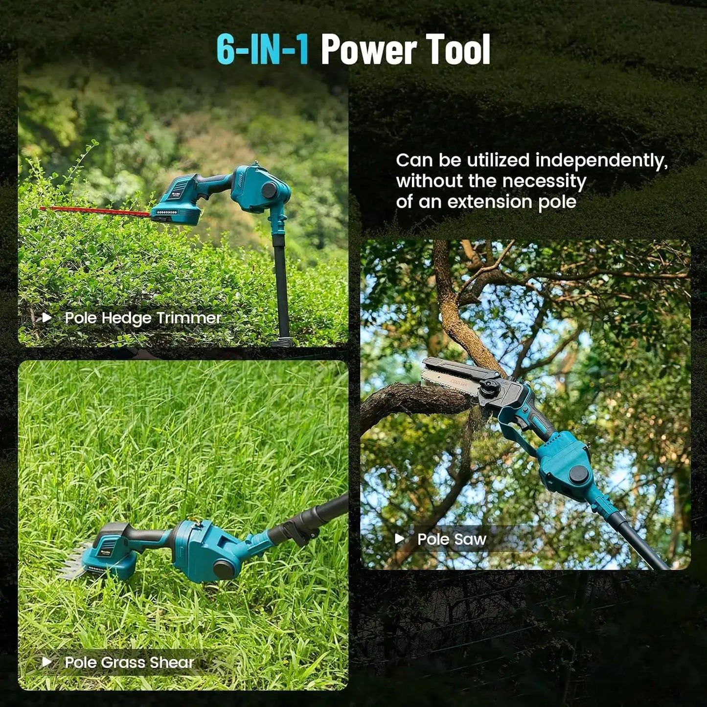 Seesii 6'' Cordless Pole Saw Electric Mini Chainsaw with 2.5m Extension Hedge Trimmer Grass Shears for Makita 18V Battery pin by Beastly Survival Outlet