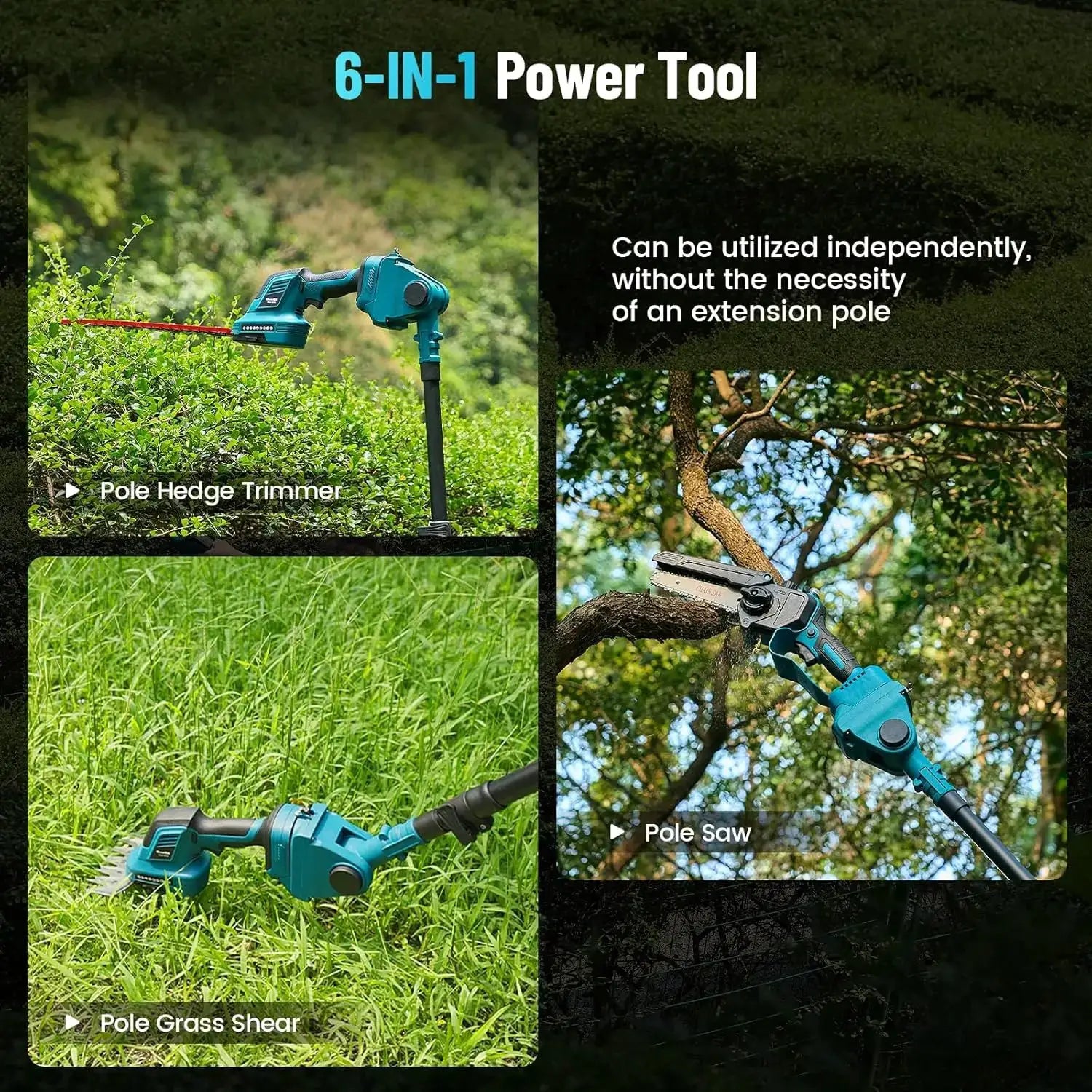 Seesii 6'' Cordless Pole Saw Electric Mini Chainsaw with 2.5m Extension Hedge Trimmer Grass Shears for Makita 18V Battery pin by Beastly Survival Outlet