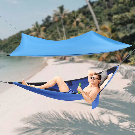 Blue Camping Hammock with Waterproof Sun Shelter for Outdoors