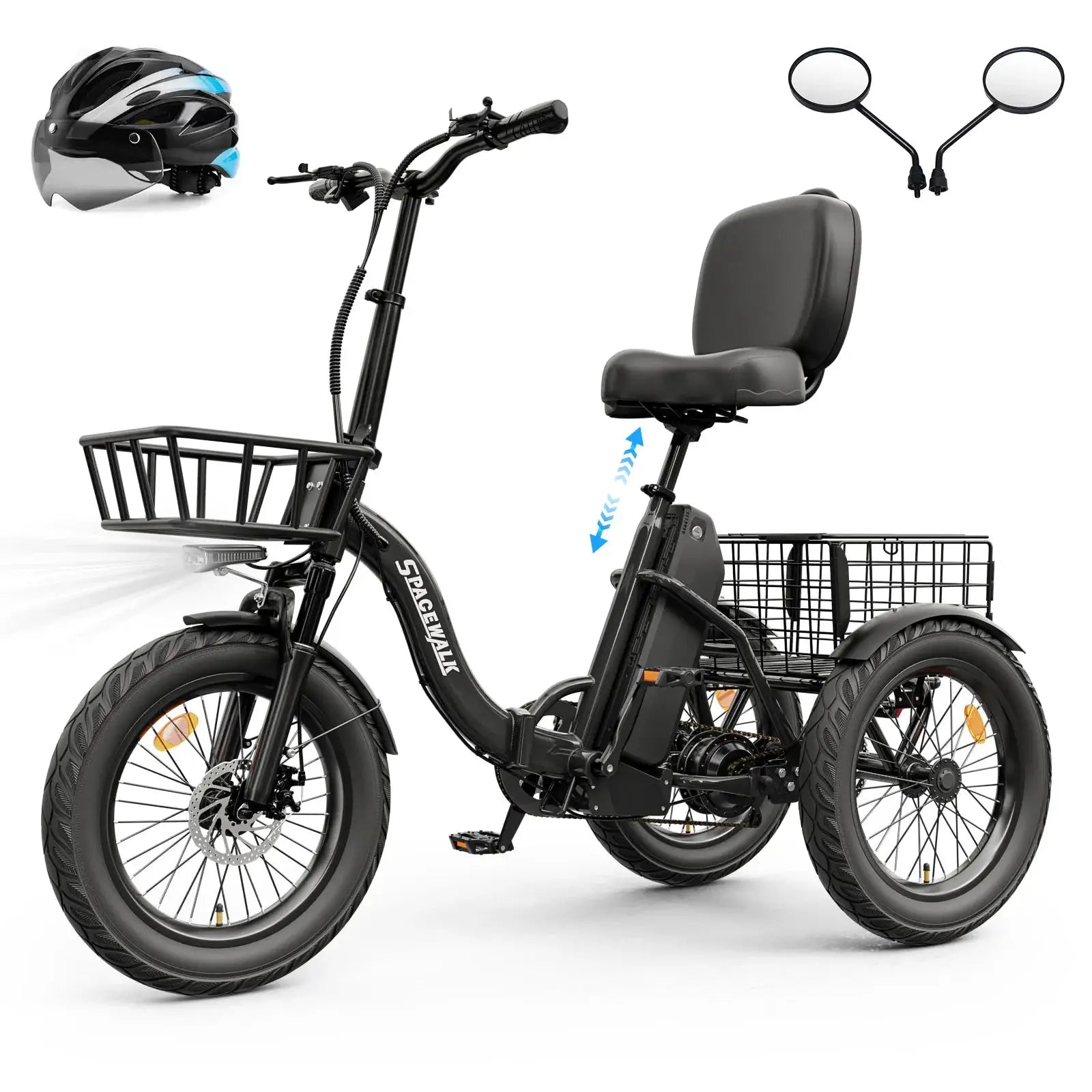 Spacewalk 1200W Peak Electric Trike for Adults, 48V 15Ah Battery 3 Wheel Electric Bike with 60 Miles Range, 18×3.0 Fat Tires, Dual Disc Brakes, Rear Cargo Basket, Adjustable Comfort Seat, Folding E Tricycle for Seniors-Black by Beastly Survival Outlet