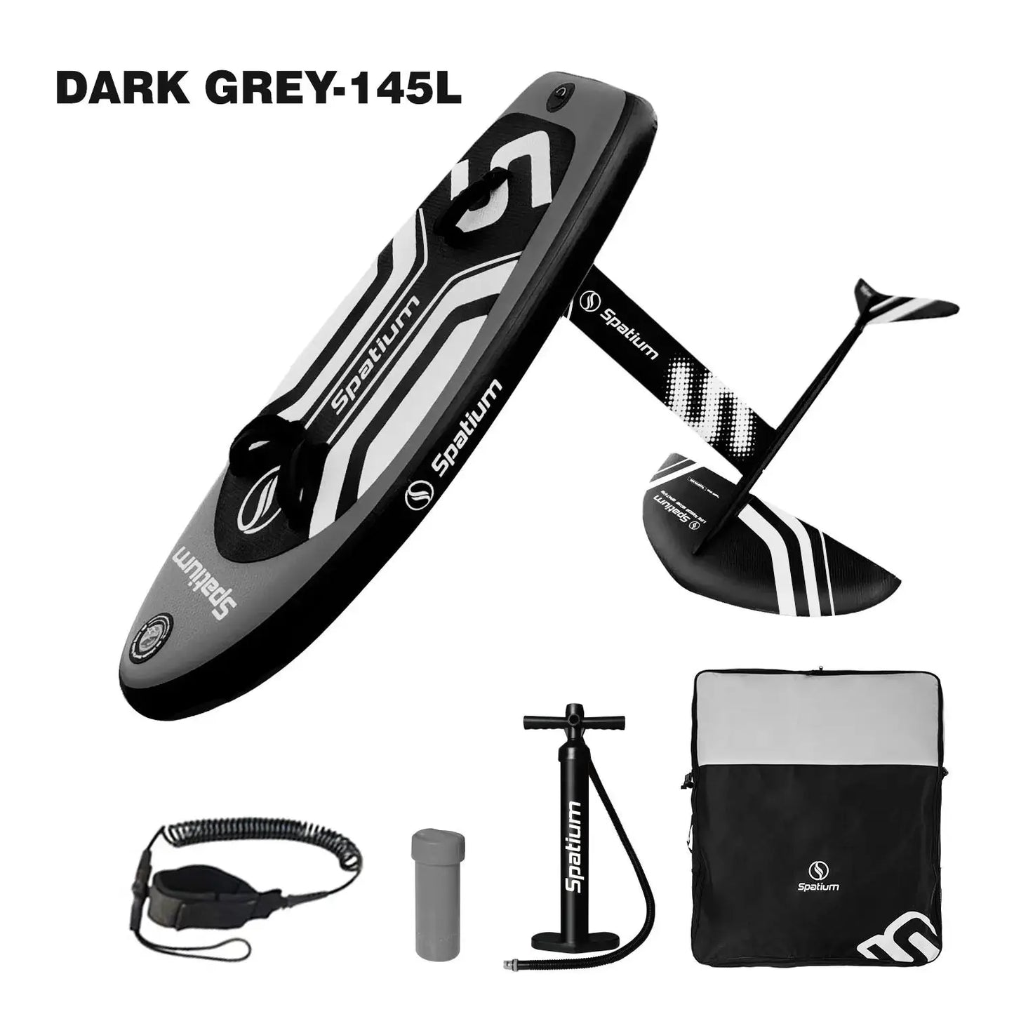 Spatium Hydrofoil Board for Surfing with Hydrofoil Accessories Inflator Pump, Backpack, Safe Leash, Fix Kit Hydrofoil Gray by Beastly Survival Outlet