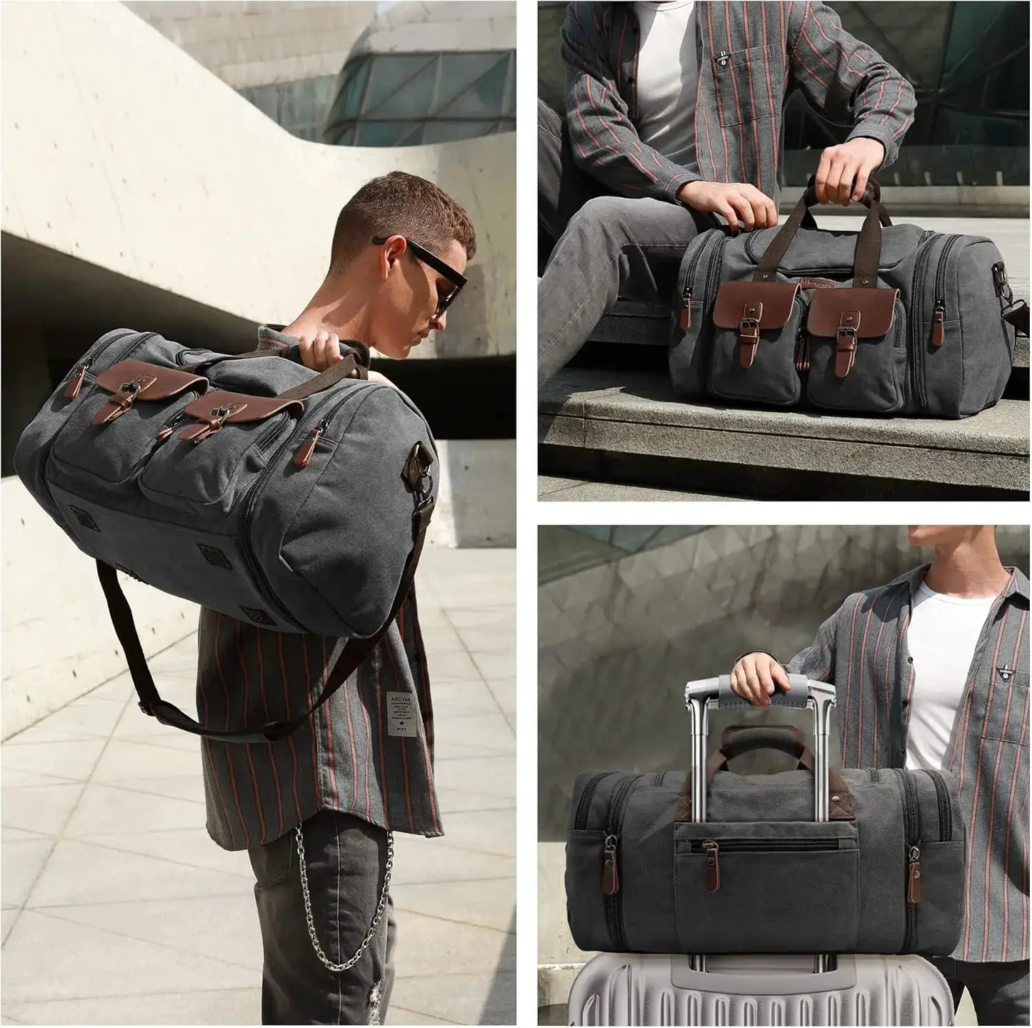 Expandable 60L Canvas Leather DuffleBag Waterproof Weekender by Beastly Survival Outlet