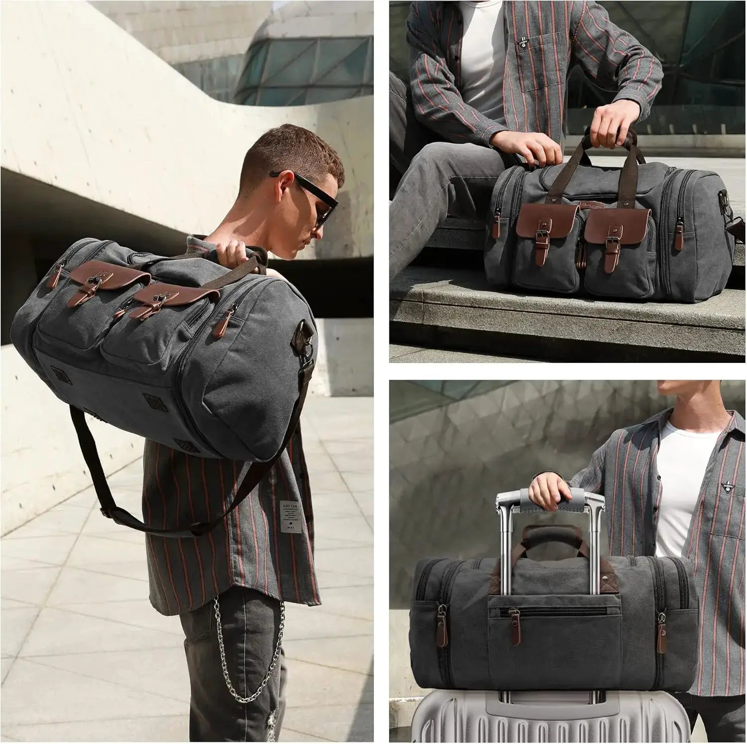 Expandable 60L Canvas Leather DuffleBag Waterproof Weekender by Beastly Survival Outlet