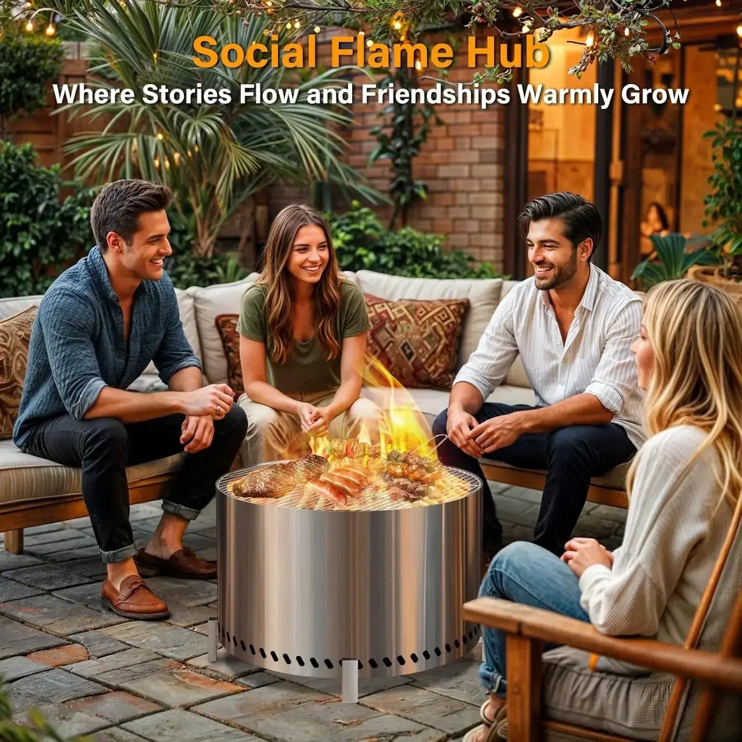 28" Smokeless Firepit with Stand & Grill Rack, Large Stainless Steel Wood Burning Fire Pit for Friends & Family Gatherings, Seco by Beastly Survival Outlet