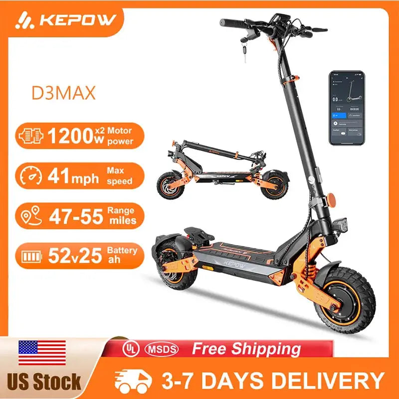 KEPOW D3MAX/D3 Adult Electric Scooter 46-55 Miles Long Range 800-2400W Single/Double Power 10” Tire Escooter Dual Suspension by Beastly Survival Outlet