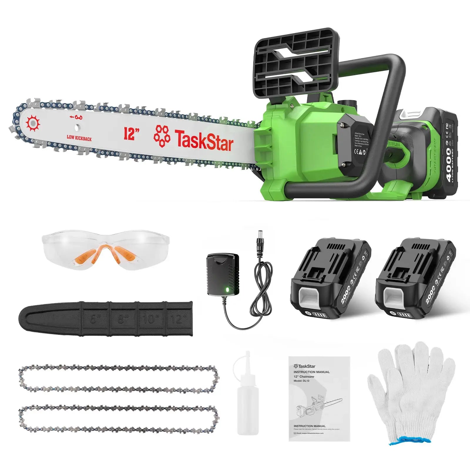 TaskStar 12 Inch Brushless Chainsaw Cordless 2 Batteries Pro by Beastly Survival Outlet