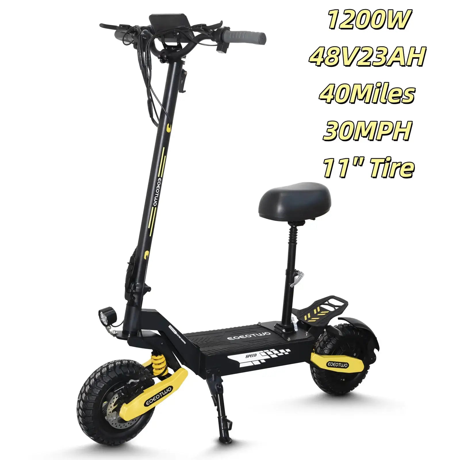 EOEOTWO 1200W Off Road Electric Scooter for Adults 48V Long Range E-Scooter 30MPH Fast Speed 11" Tubeless Tire Foldable Kick Scooter by Beastly Survival Outlet