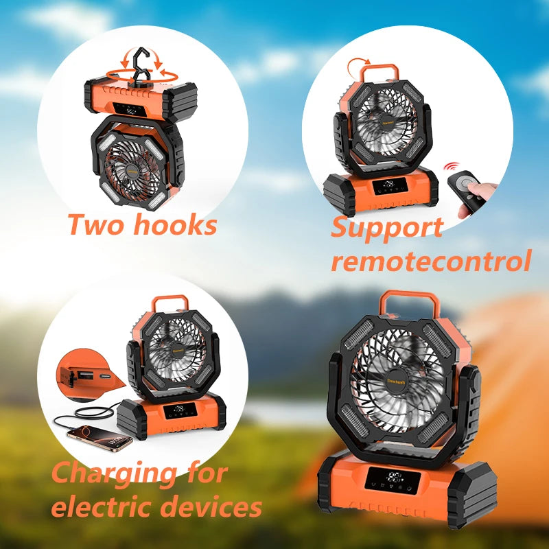 2025 New 20000mAh Portable LED Camping Fan with Touch Control