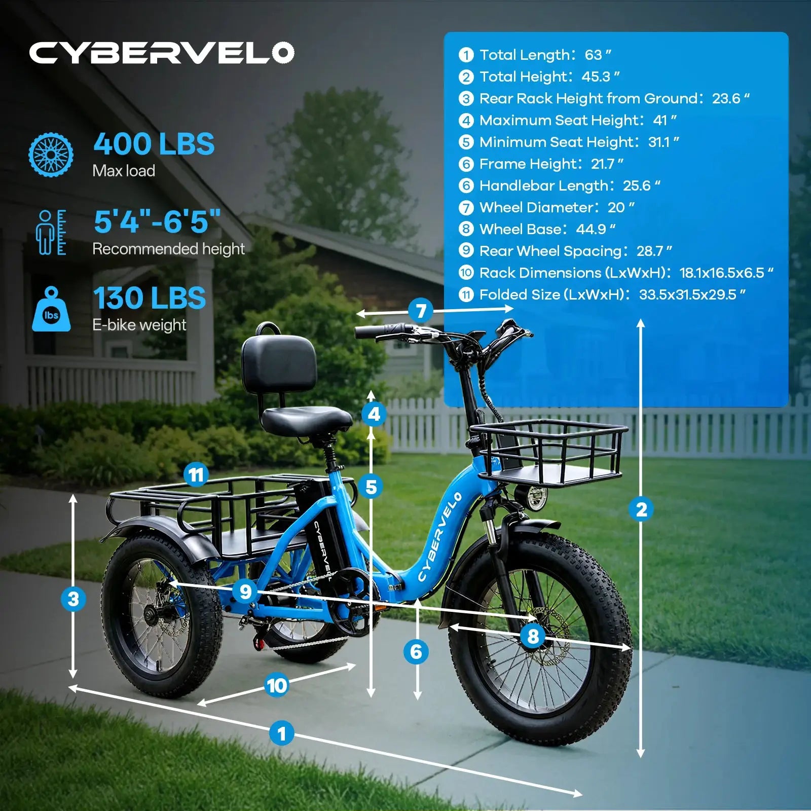 1000W Peak Three-Wheels Step-Thru Folding Ebike, 48V 20.8AH Removable Battery, 7-Speed Urban City Commuter Electric Tricycle for Adults Cybervelo C16 by Beastly Survival Outlet