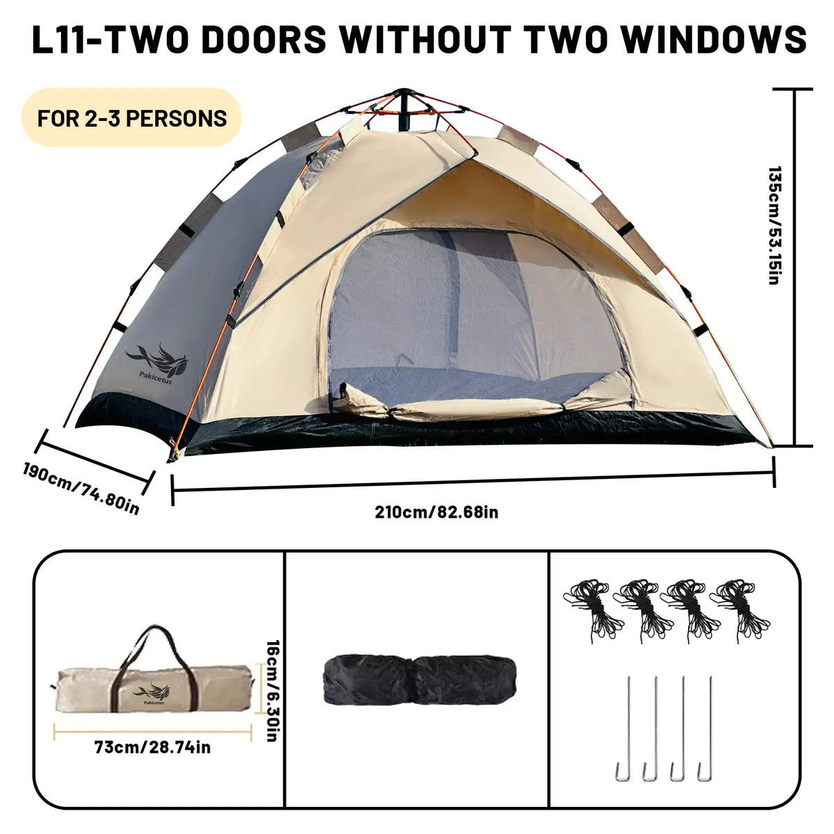 PAKICETUS 2-4 Person Automatic Pop Up Camping Tent, Instant Quick Setup Portable Windproof Tent, Lightweight Backpacking Shelter for Outdoor Travel Hiking Picnic by Beastly Survival Outlet
