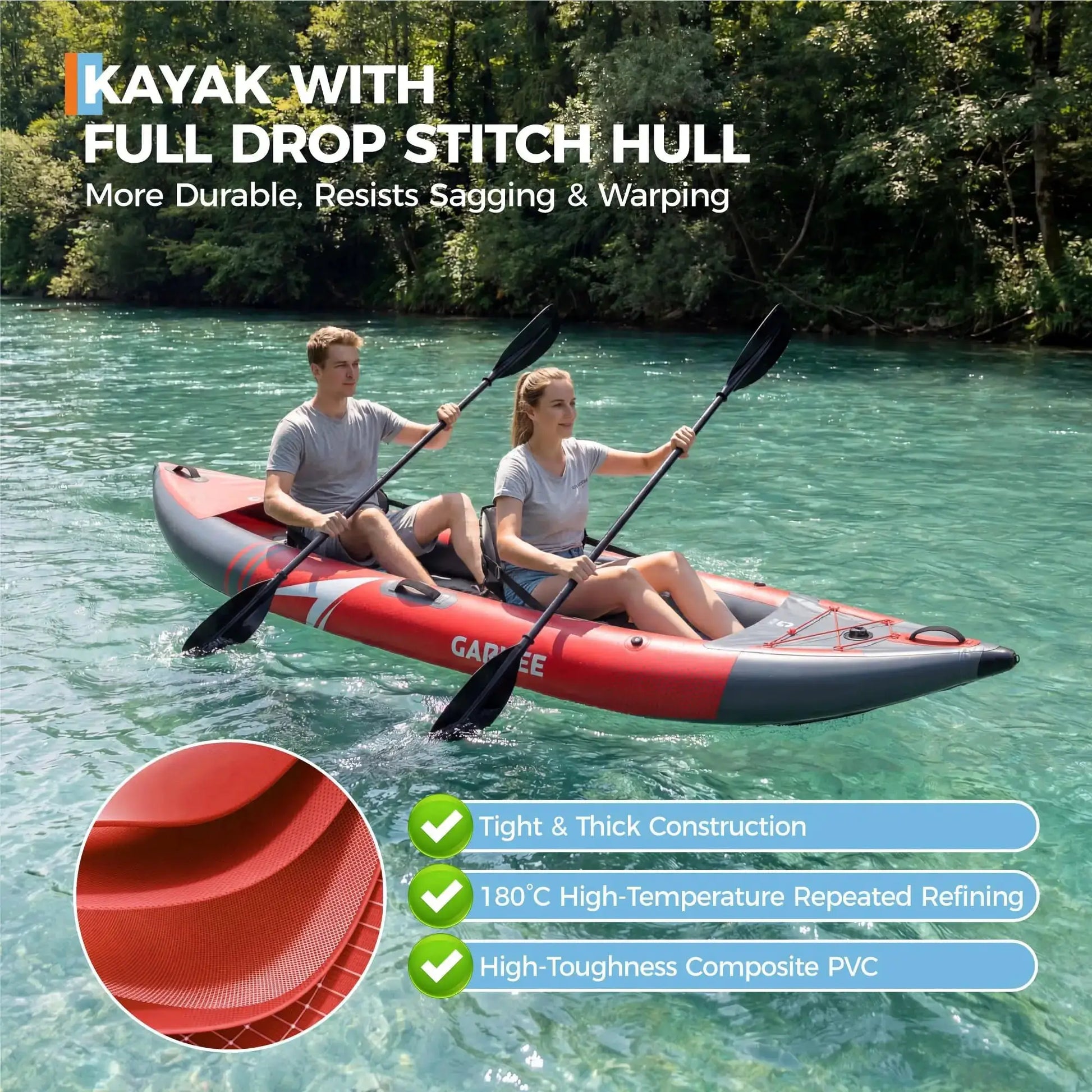 2 Person Inflatable Kayak 12.5 ft, Fishing Kayak for Adults with Padded Seat and 3 Fins, Portable Touring Kayak by Beastly Survival Outlet