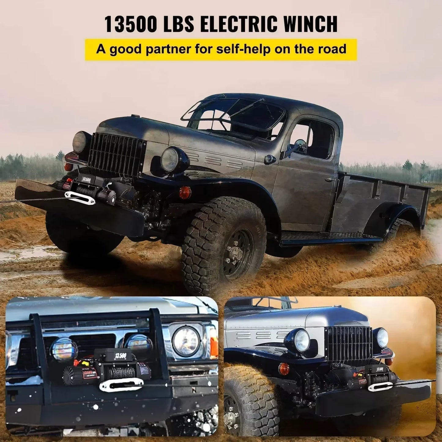 Sihao 13500 LBS Electric Truck Winch with Synthetic Rope Remote