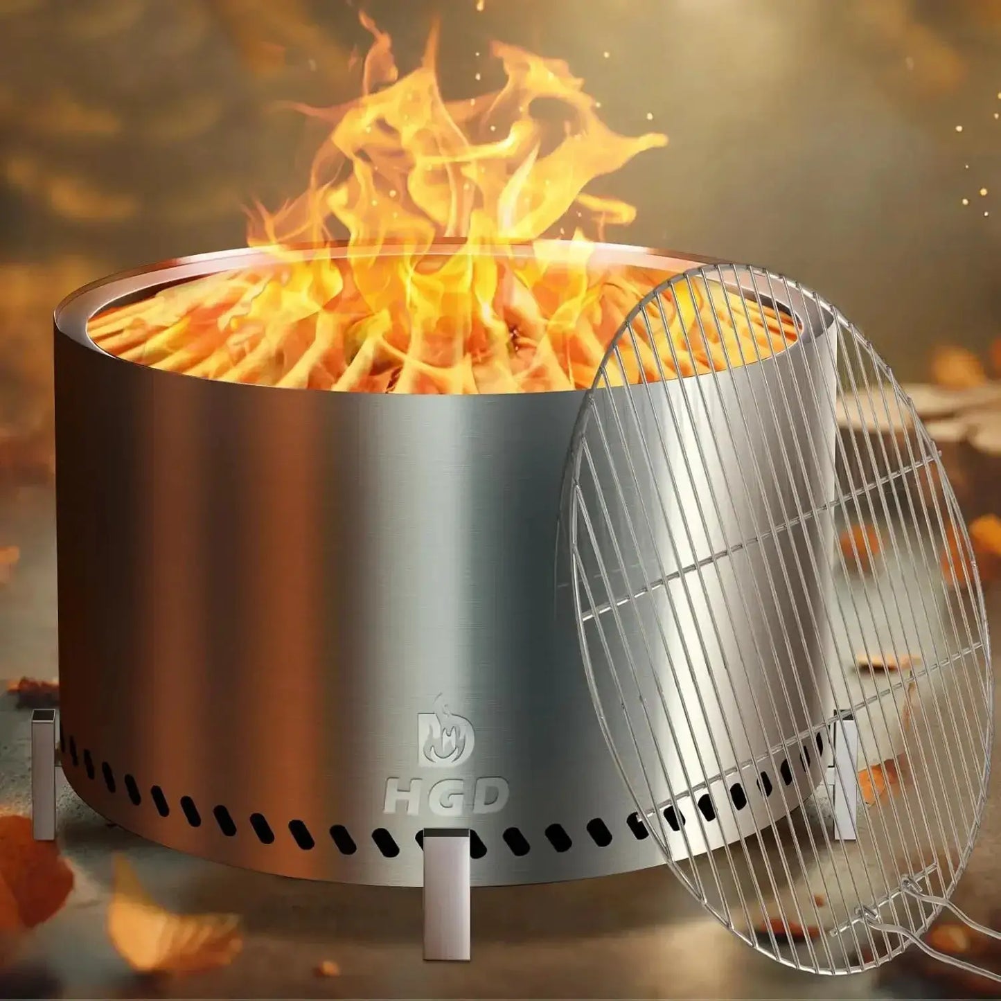 28" Smokeless Firepit with Stand & Grill Rack, Large Stainless Steel Wood Burning Fire Pit for Friends & Family Gatherings, Seco by Beastly Survival Outlet