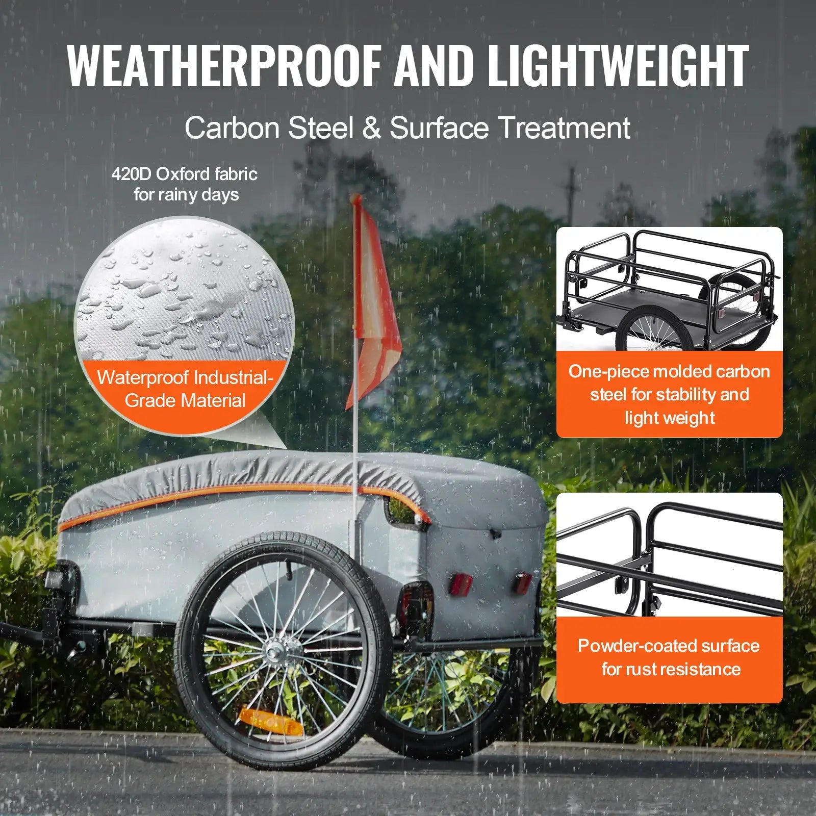 SucceBuy 100lbs Bike Cargo Trailer Foldable Bicycle Wagon Cart with Waterproof Cover & Safe Reflectors Fits 22"-28" Bike Wheel by Beastly Survival Outlet