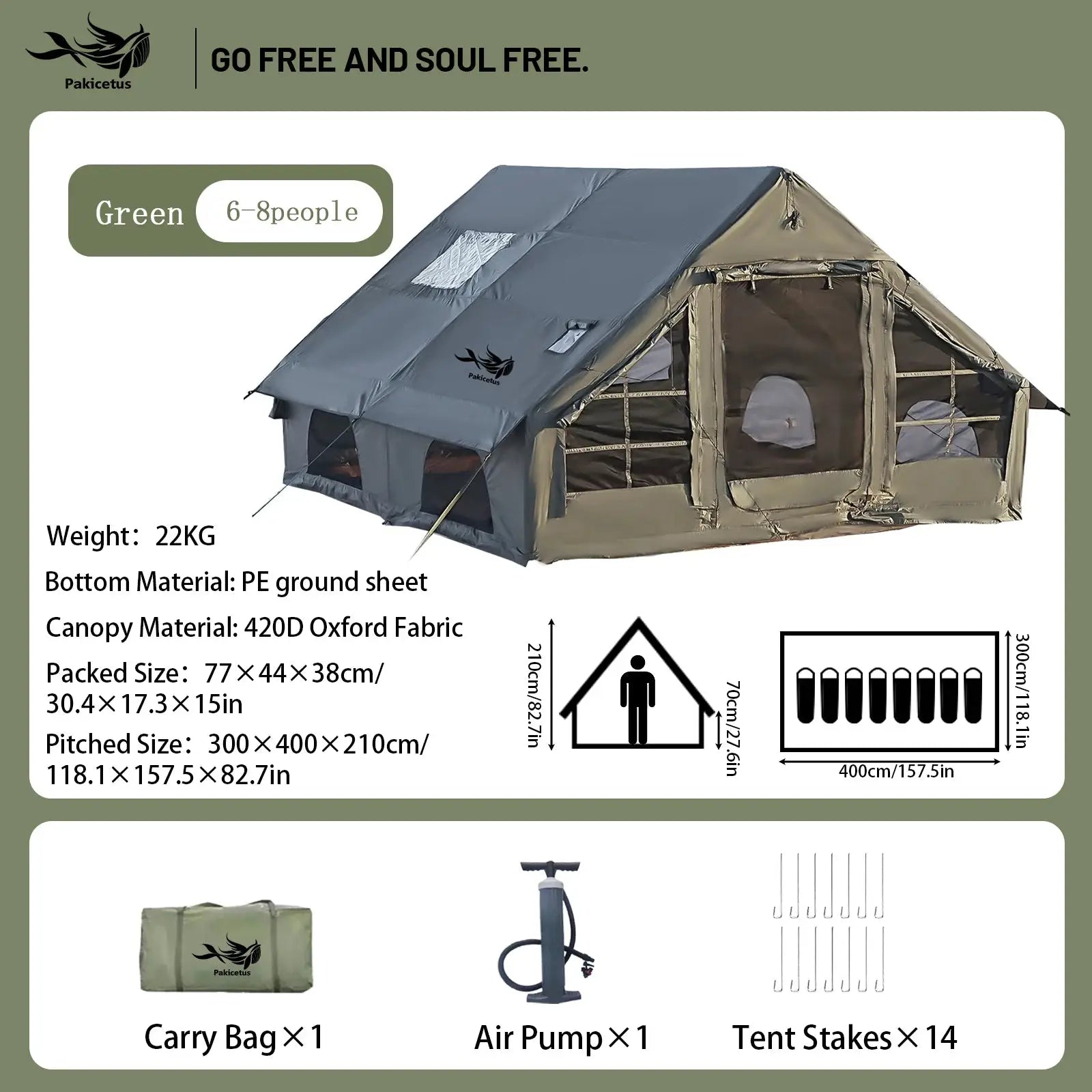 Pakicetus Quick Setup Inflatable Camping Tent, Waterproof Family Tent for 4-8 Persons, Portable Air Tent with Carry Bag by Beastly Survival Outlet