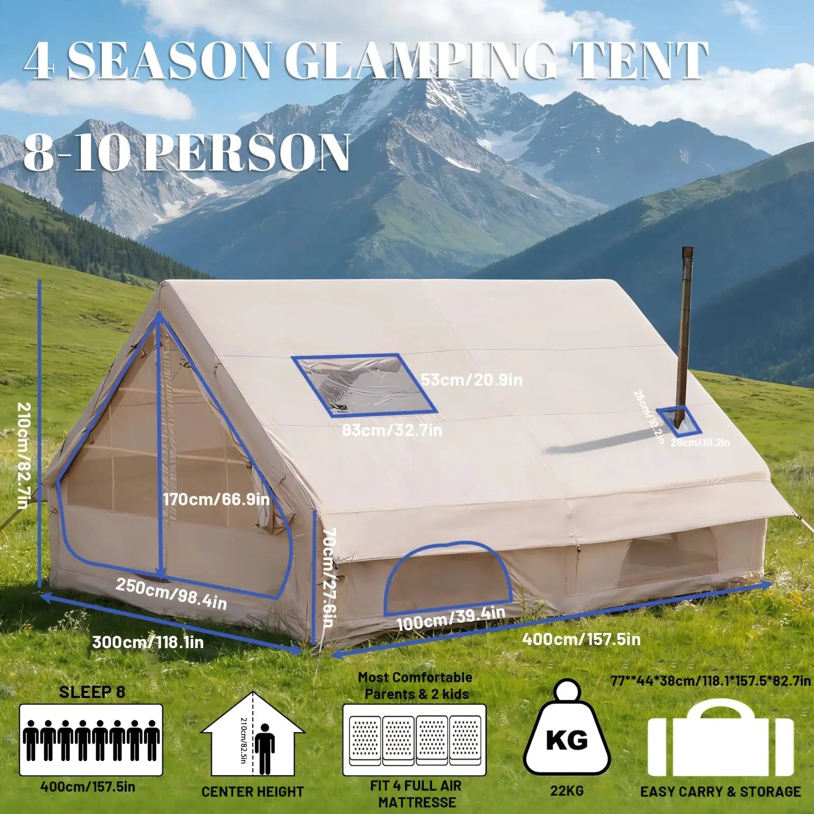 Pakicetus Colossal Inflatable Camping Tent With Skylight Mesh by Beastly Survival Outlet