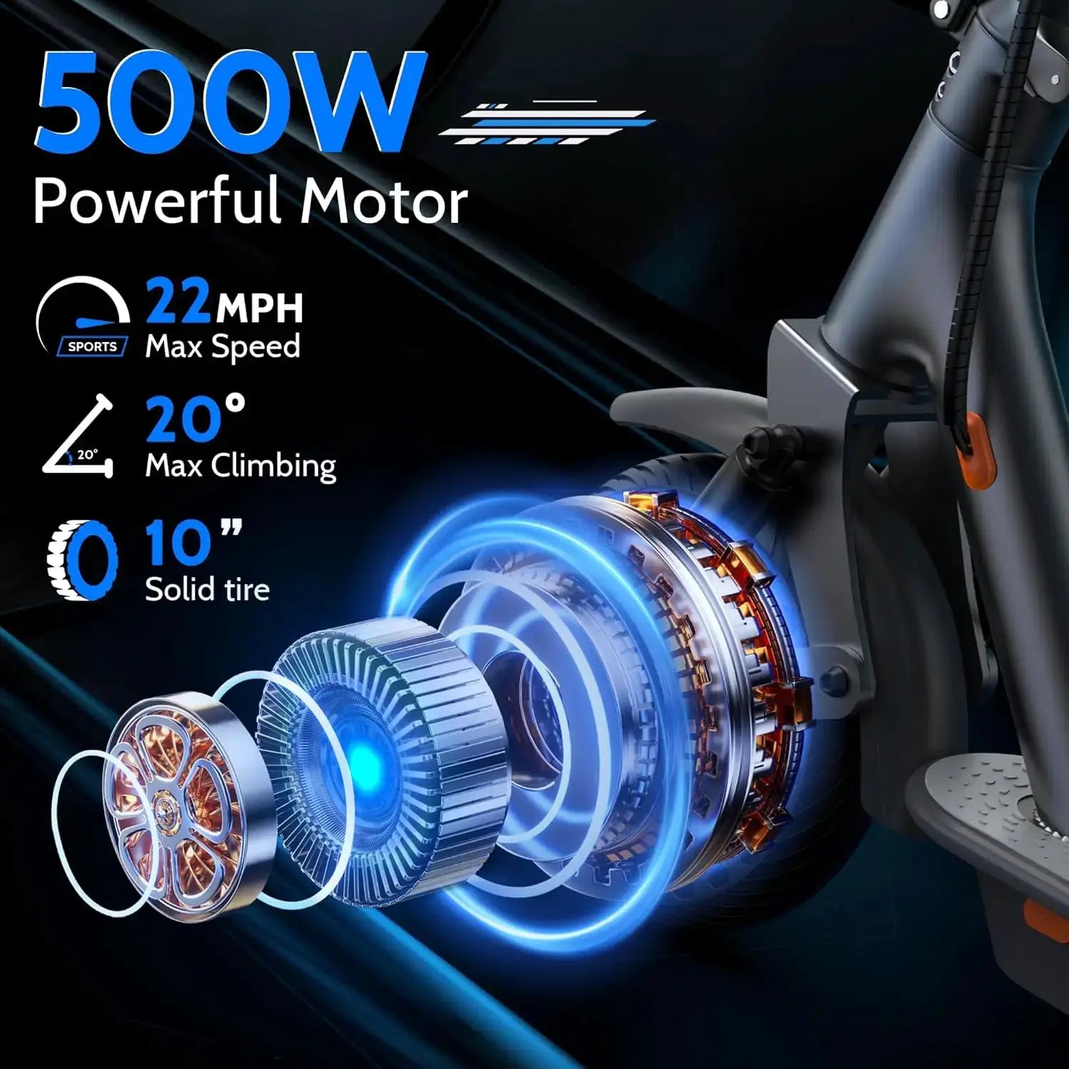 10inch Honeycomb Solid Tire Electric Scooter 500W 22MPH Smart APP Control Scooter Dual Shock-absorbing Anti-skid & Dual Braking System Folding E-Scooter for Commuting by Beastly Survival Outlet