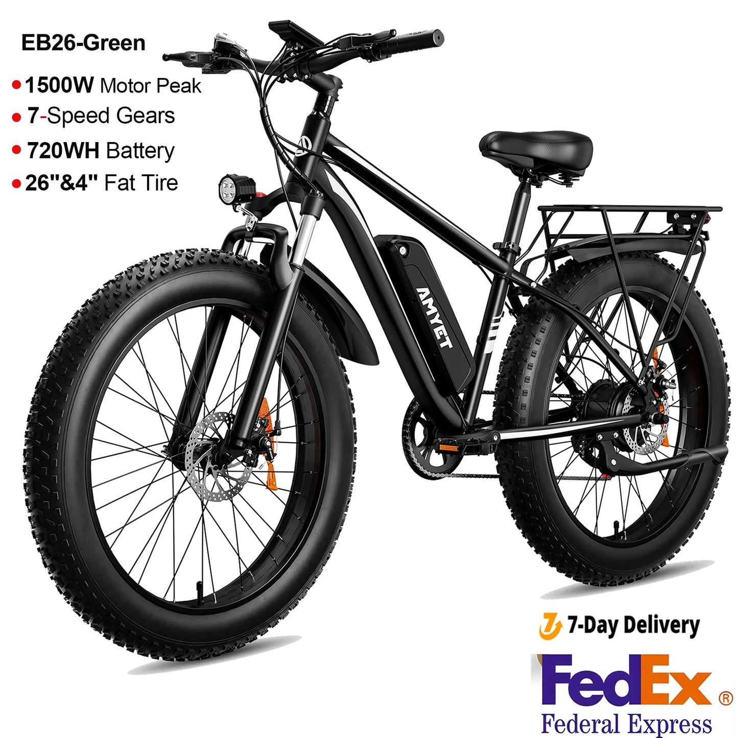 Amyet EB26 Fat Tire Electric Bike 28MPH 1500W Blue Mountains by Beastly Survival Outlet