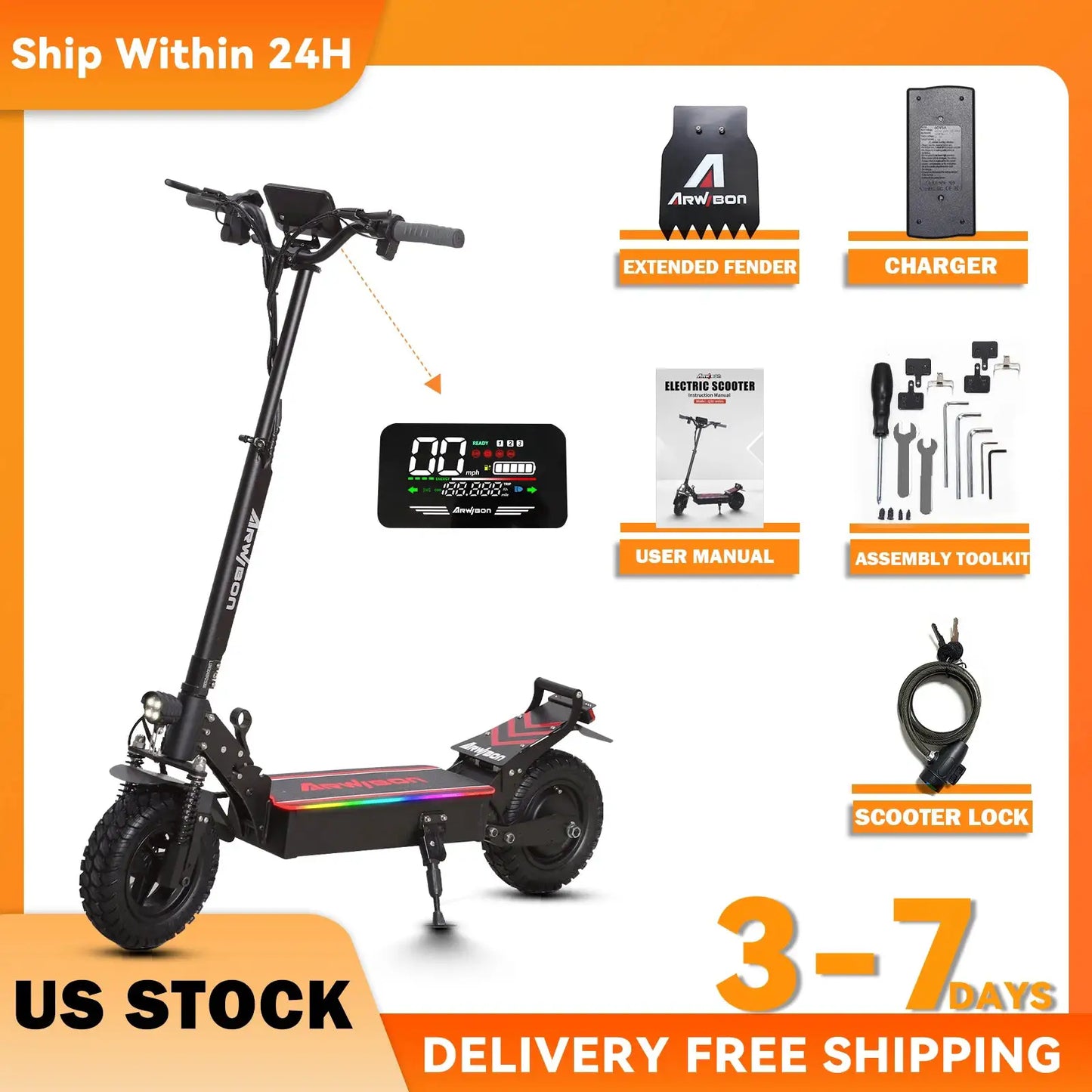 Arwibon Q30 Adult Electric Scooter 2500W Motor Top Speed 30MPH, 48V13/16AH, 11 Inch Off-Road Tires Sport Folding EScooter by Beastly Survival Outlet