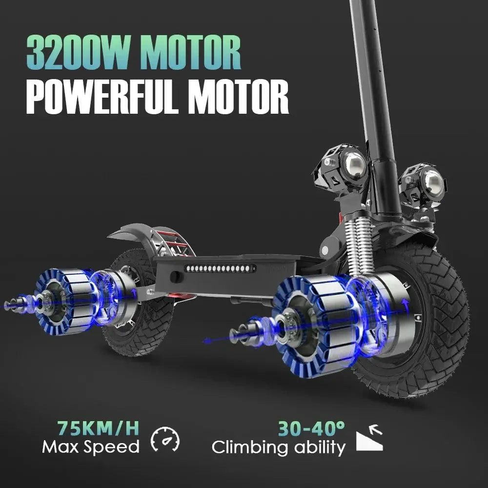Electric Scooter 60V 3200W Powerful Dual Motor Scooter Electric 75KM/H Top Speed 70KM Long Range E Scooter for Adults by Beastly Survival Outlet