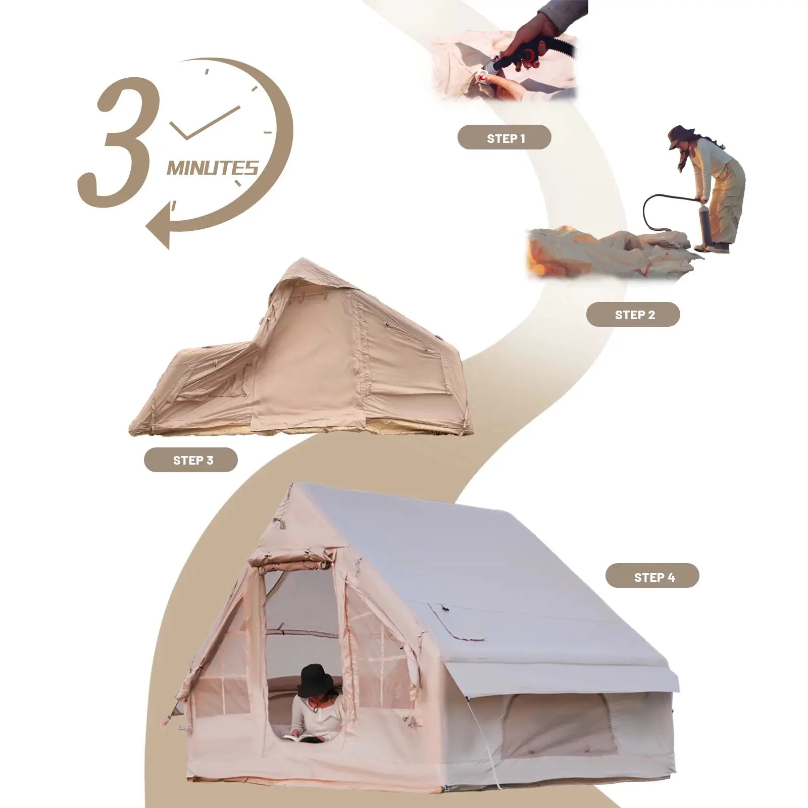 4-8 Person Inflatable Camping Tent - Quick-Setup Air Frame, 4-Season Waterproof Shelter with Stove Jack & Portable Design. by Beastly Survival Outlet