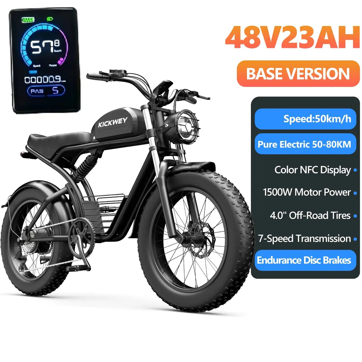 KICKWEY K7 Electric Bike, 3000W Off-Road Electric Bicycle, Full Suspension E-Bike, 20" Fat Tire All-Terrain Electric Dirt Bike by Beastly Survival Outlet