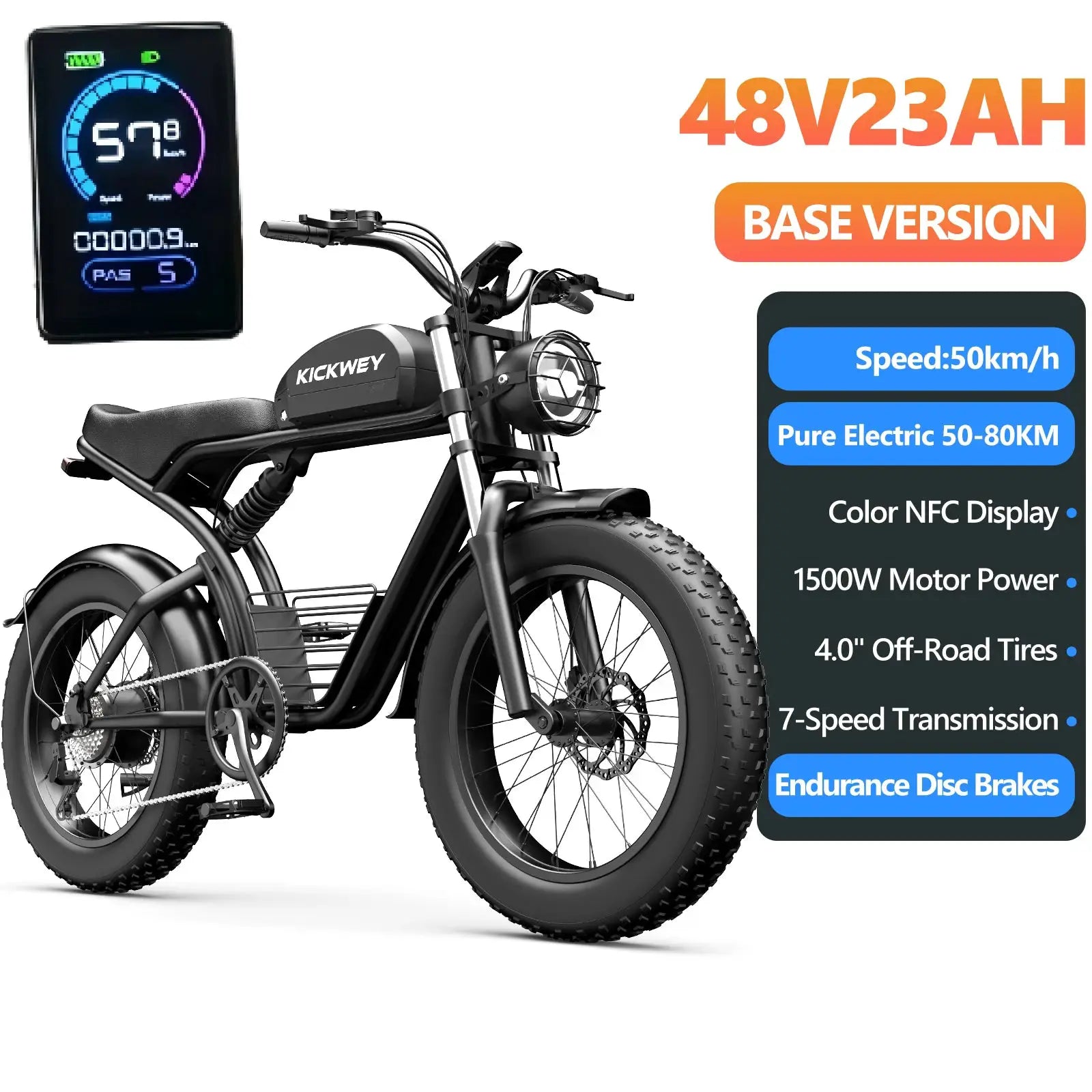 KICKWEY K7 Electric Bike, 3000W Off-Road Electric Bicycle, Full Suspension E-Bike, 20" Fat Tire All-Terrain Electric Dirt Bike by Beastly Survival Outlet