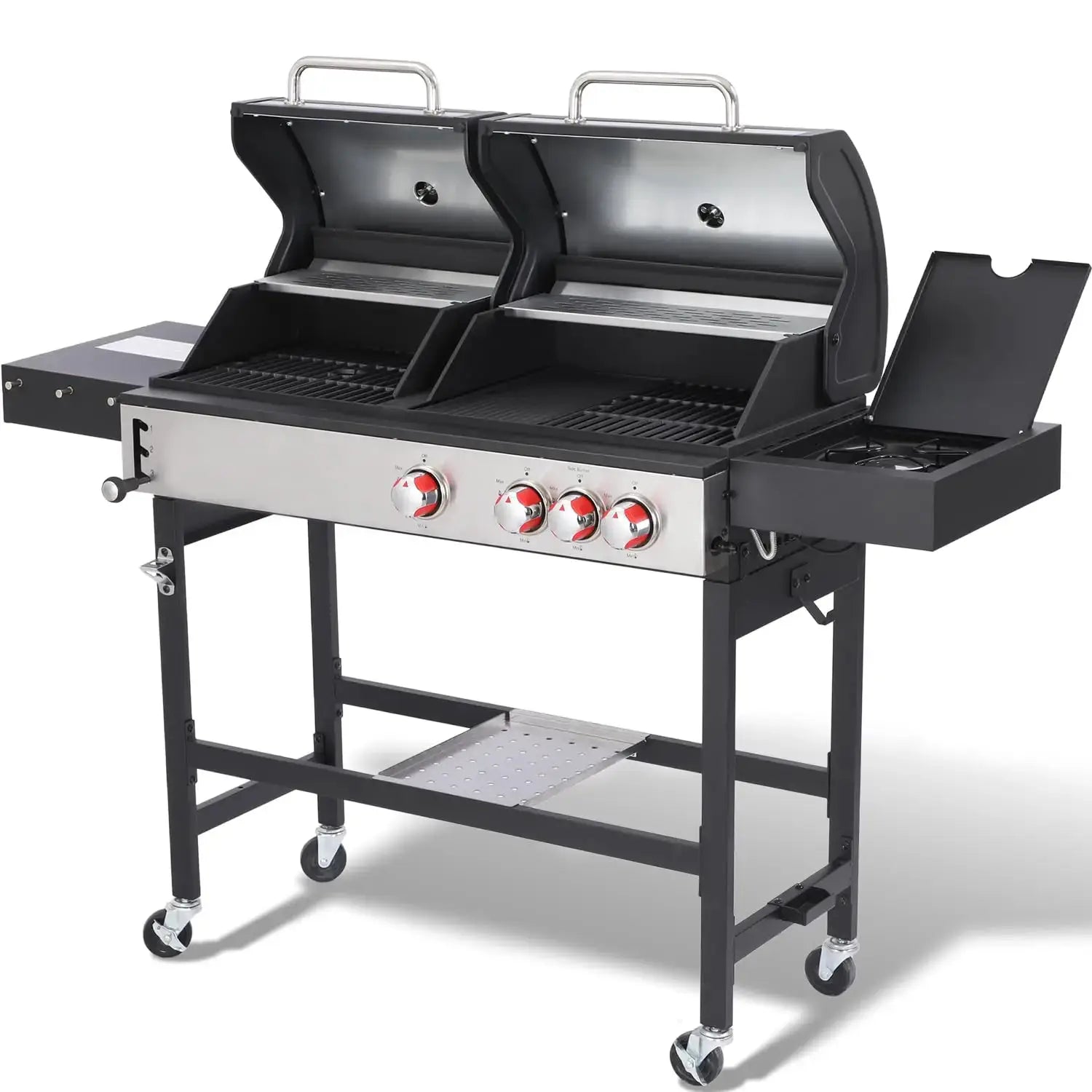 Charcoal and 3-Burner Propane Gas Grill Combo with Side Burner & Porcelain-Enameled Cast Iron Grate, Dual Fuel BBQ, Customized by Beastly Survival Outlet