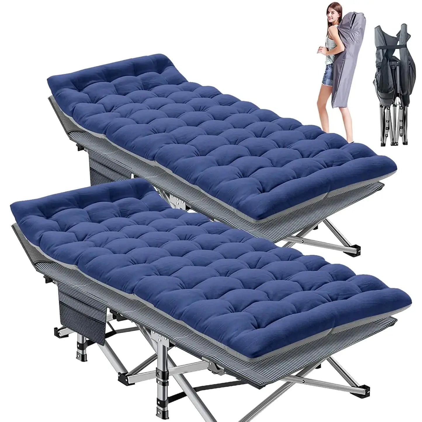 2 Pack XXL Camping Cot For Adults 900 Lbs With Mattress Pad by Beastly Survival Outlet
