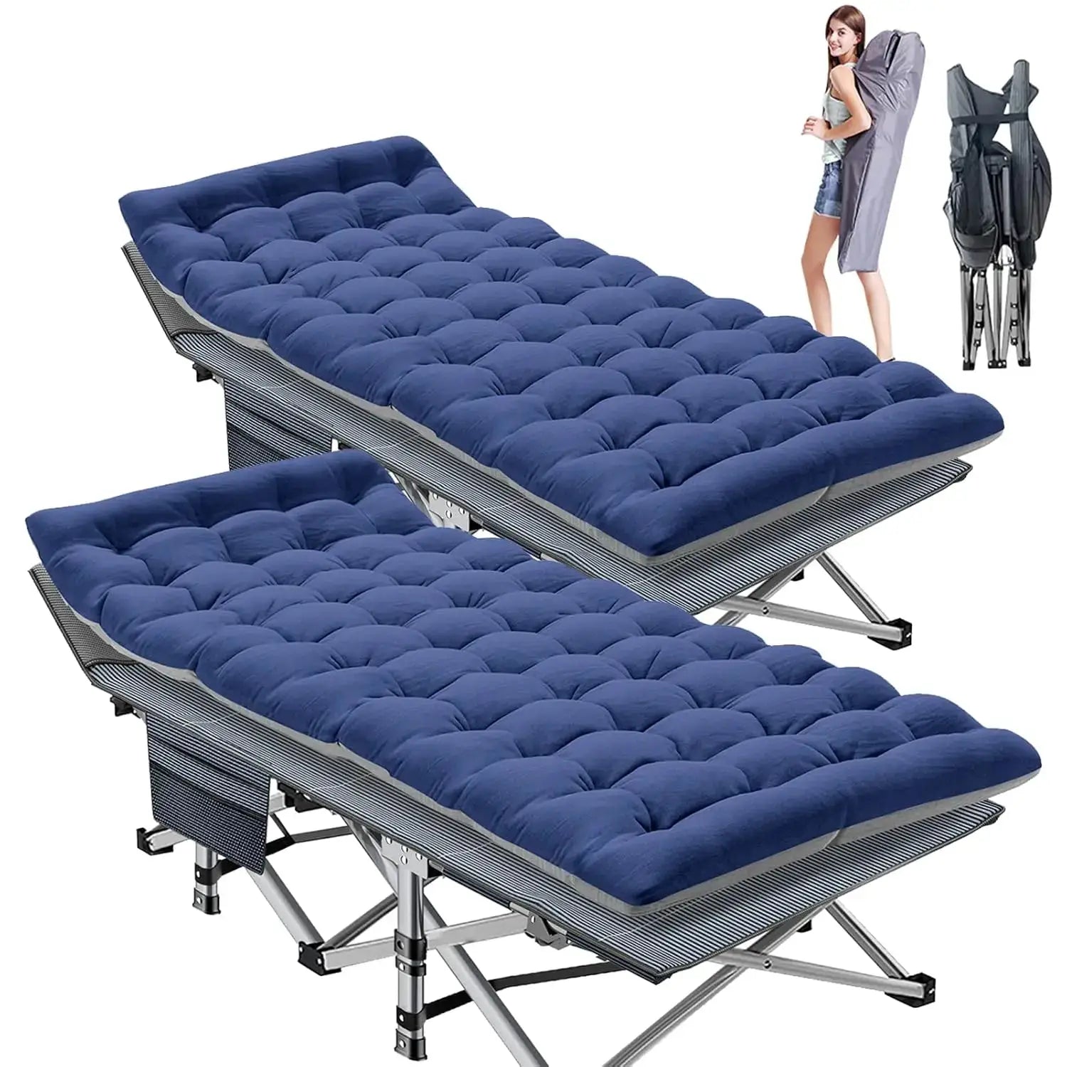 2 Pack XXL Camping Cot For Adults 900 Lbs With Mattress Pad by Beastly Survival Outlet